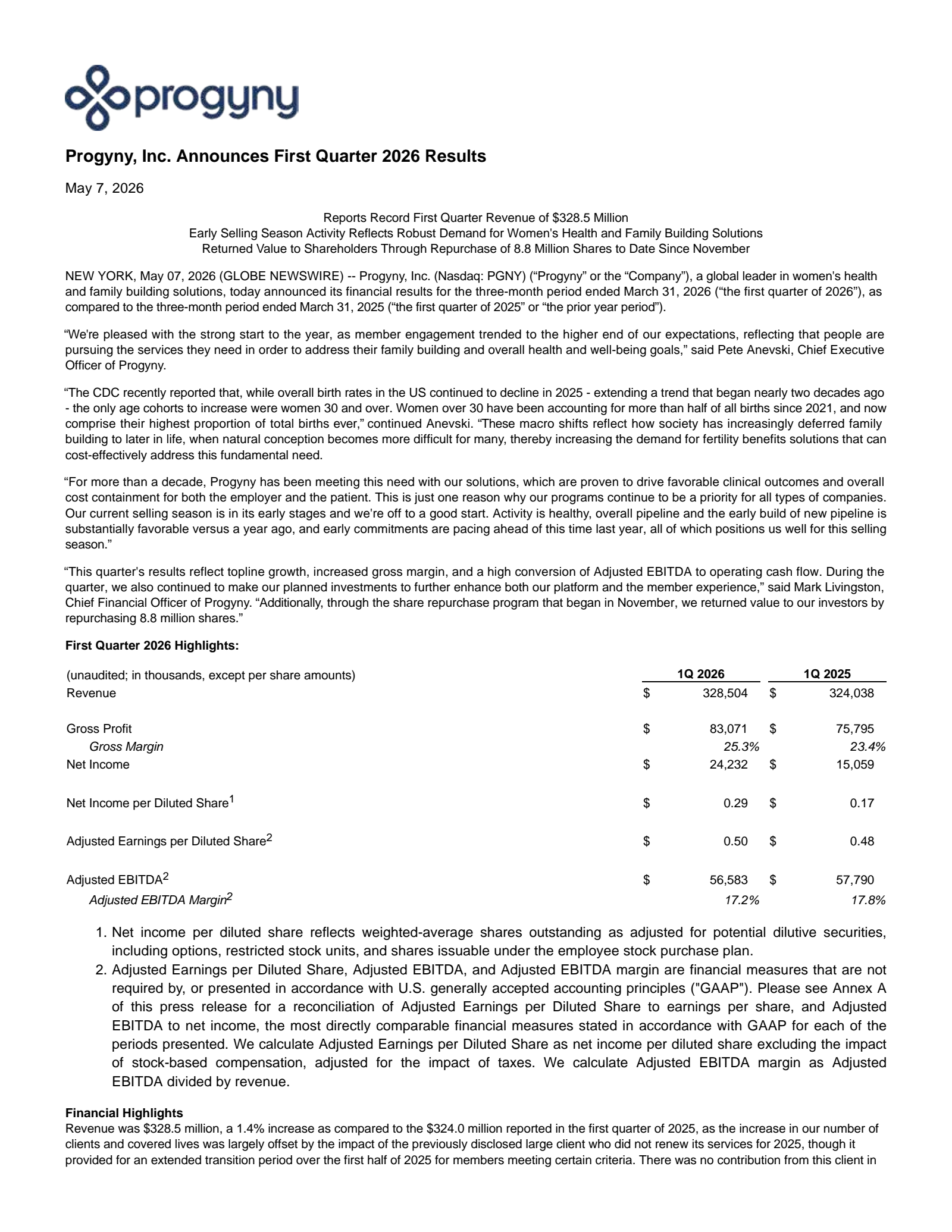 Progyny's Q1 2026 Press Release