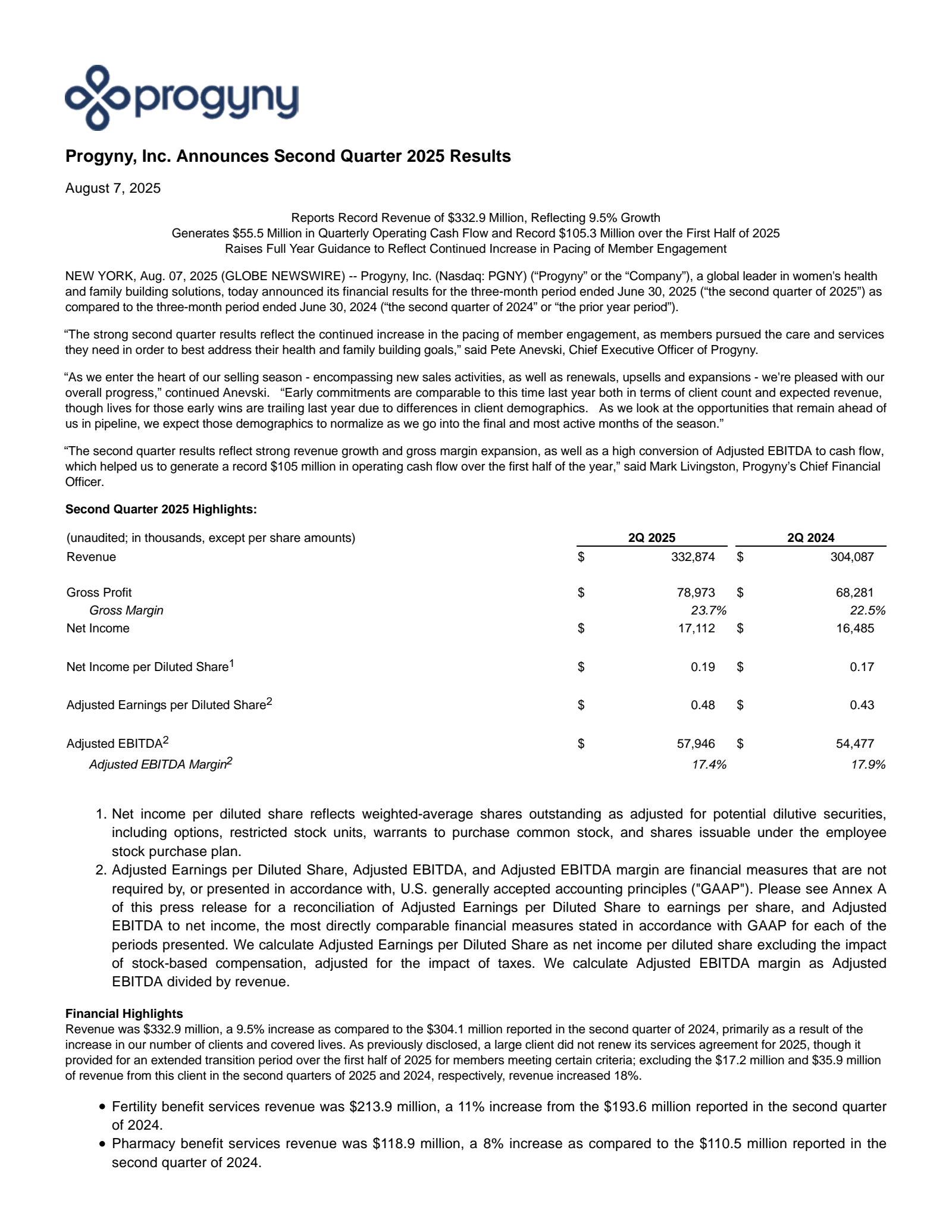 Progyny's Q2 2025 Press Release