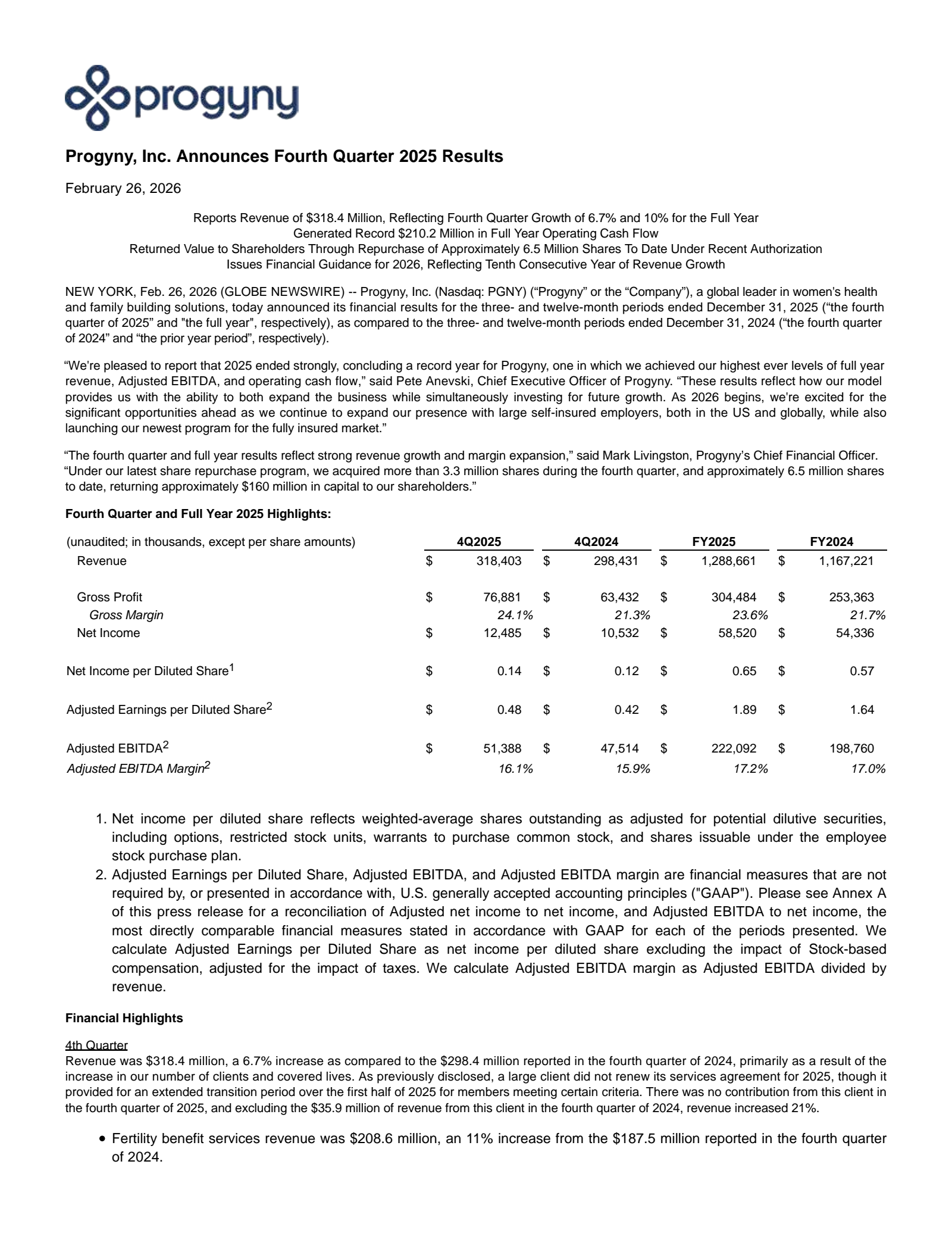 Progyny's Q4 2025 Press Release