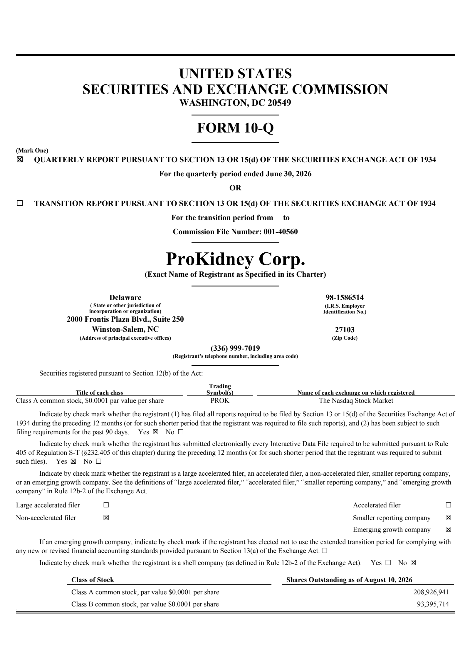 ProKidney's Q2 2026 Quarterly report