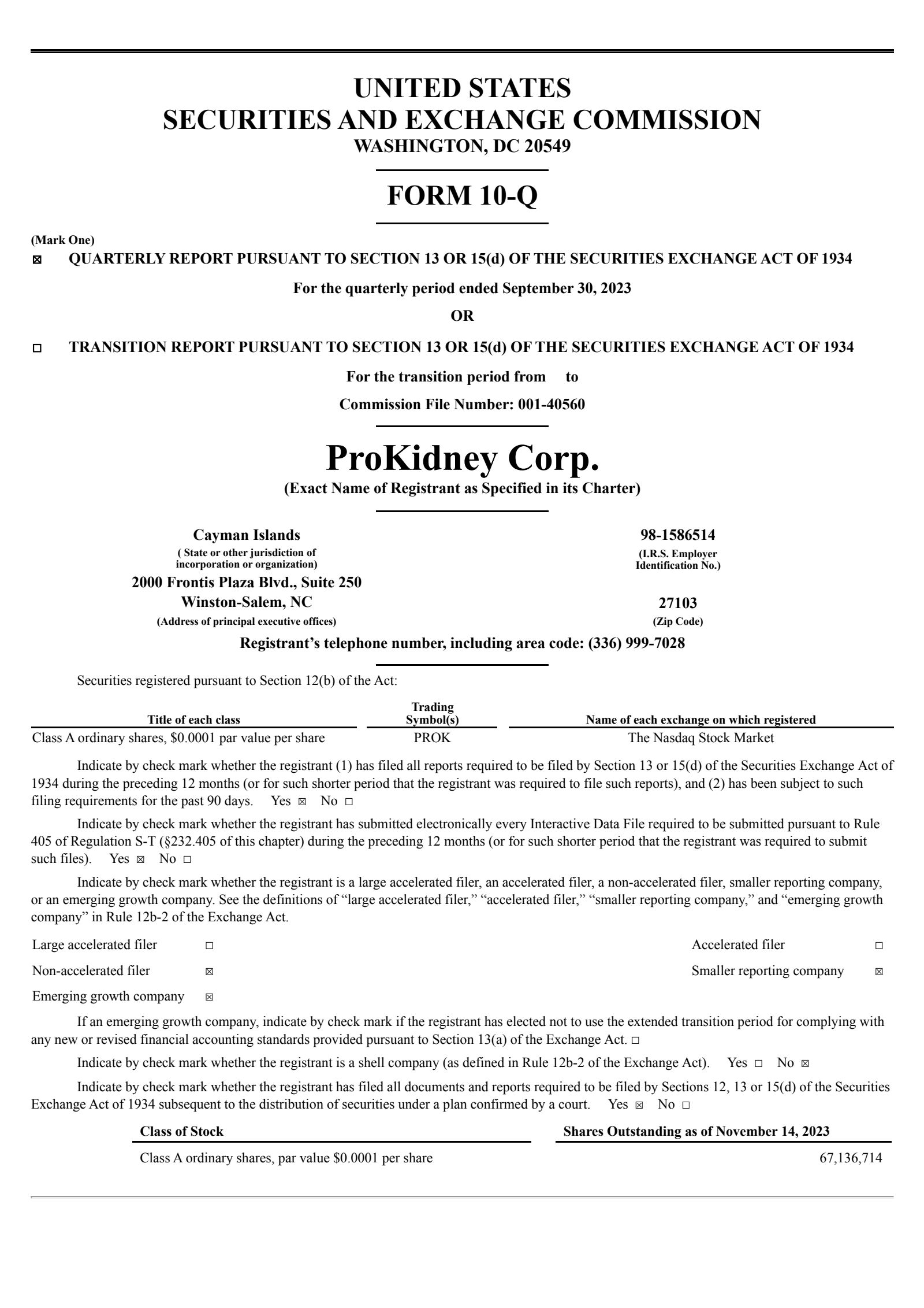 ProKidney's Q3 2023 Quarterly report