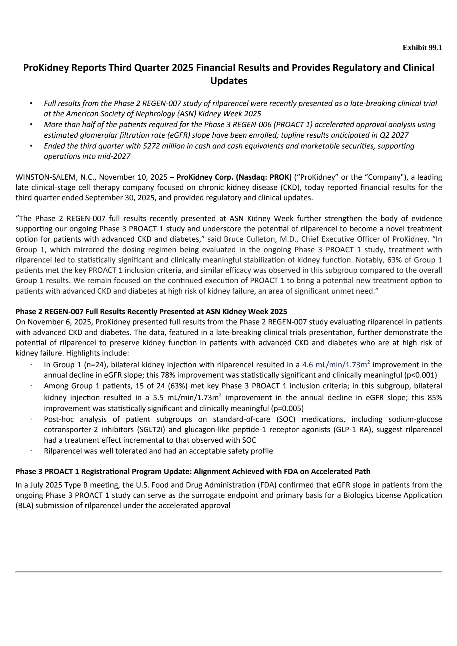 ProKidney's Q3 2025 Earnings Release