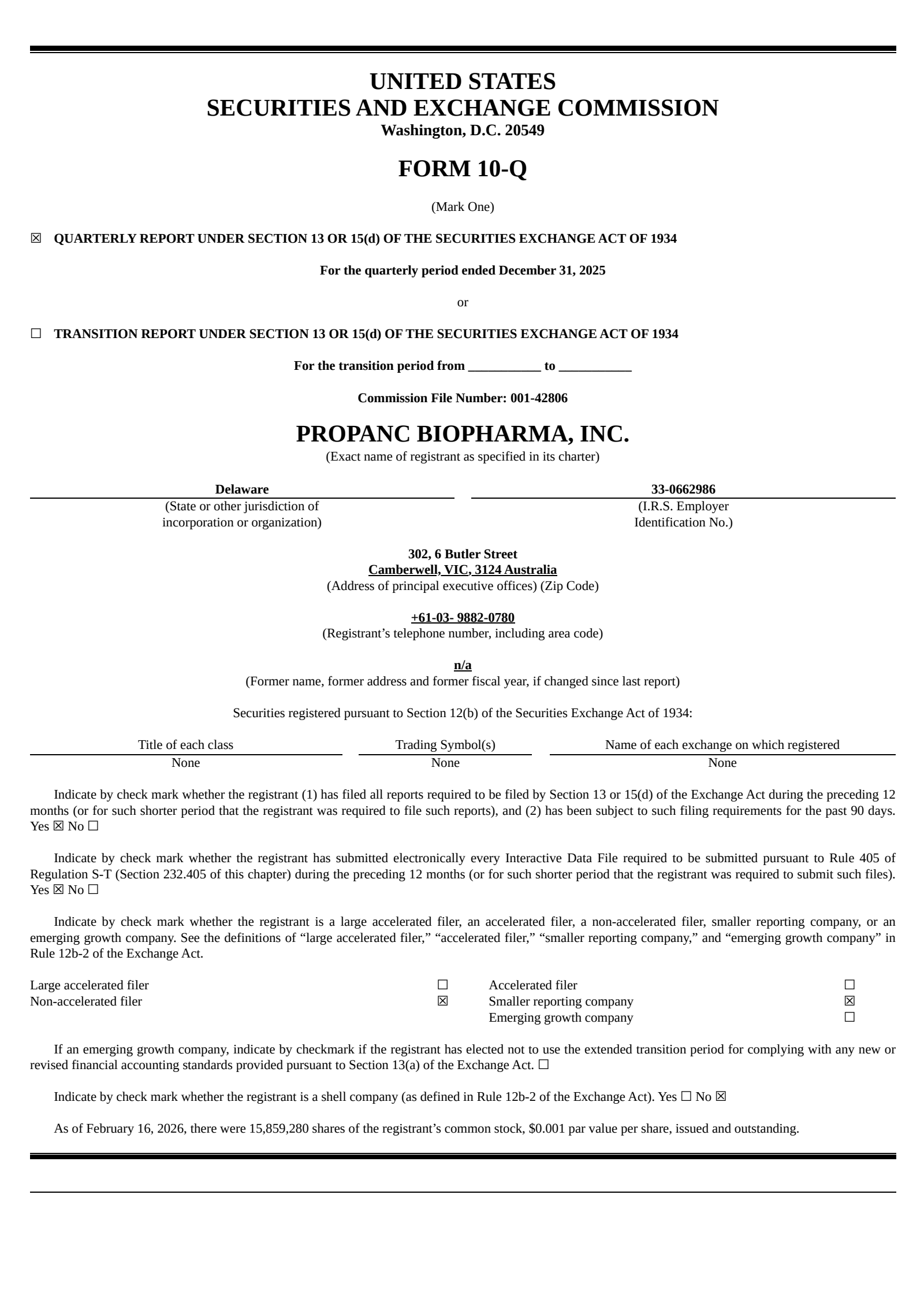Propanc Biopharma's Q2 2026 Quarterly report