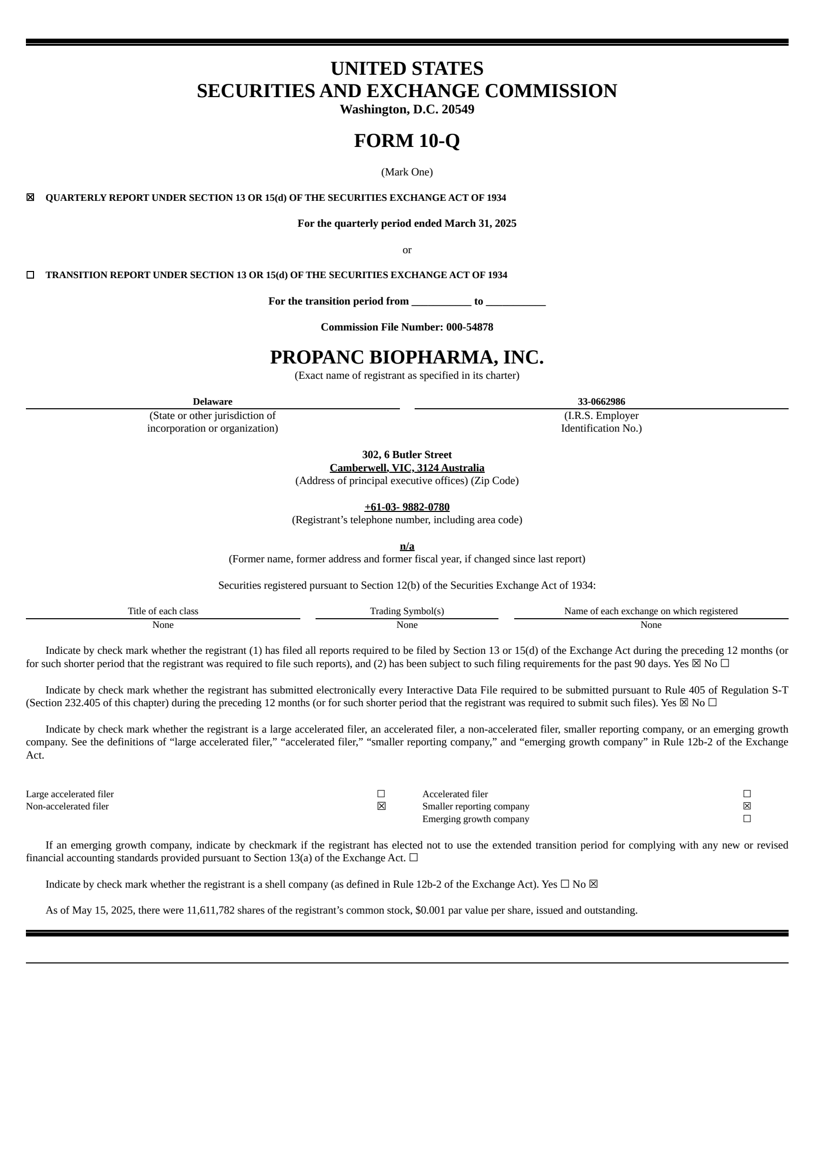 Propanc Biopharma's Q3 2025 Quarterly report