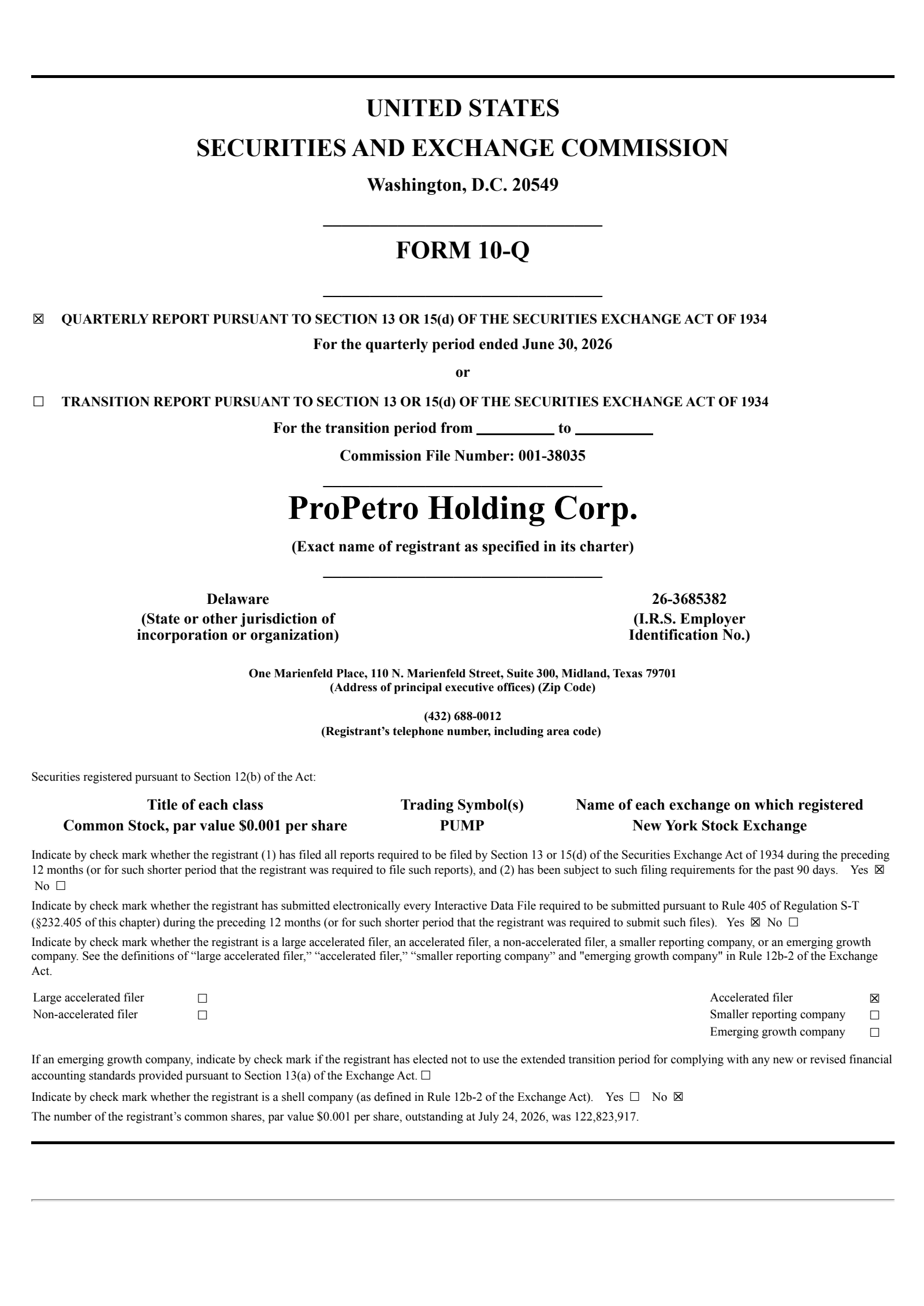 ProPetro's Q2 2026 Quarterly report