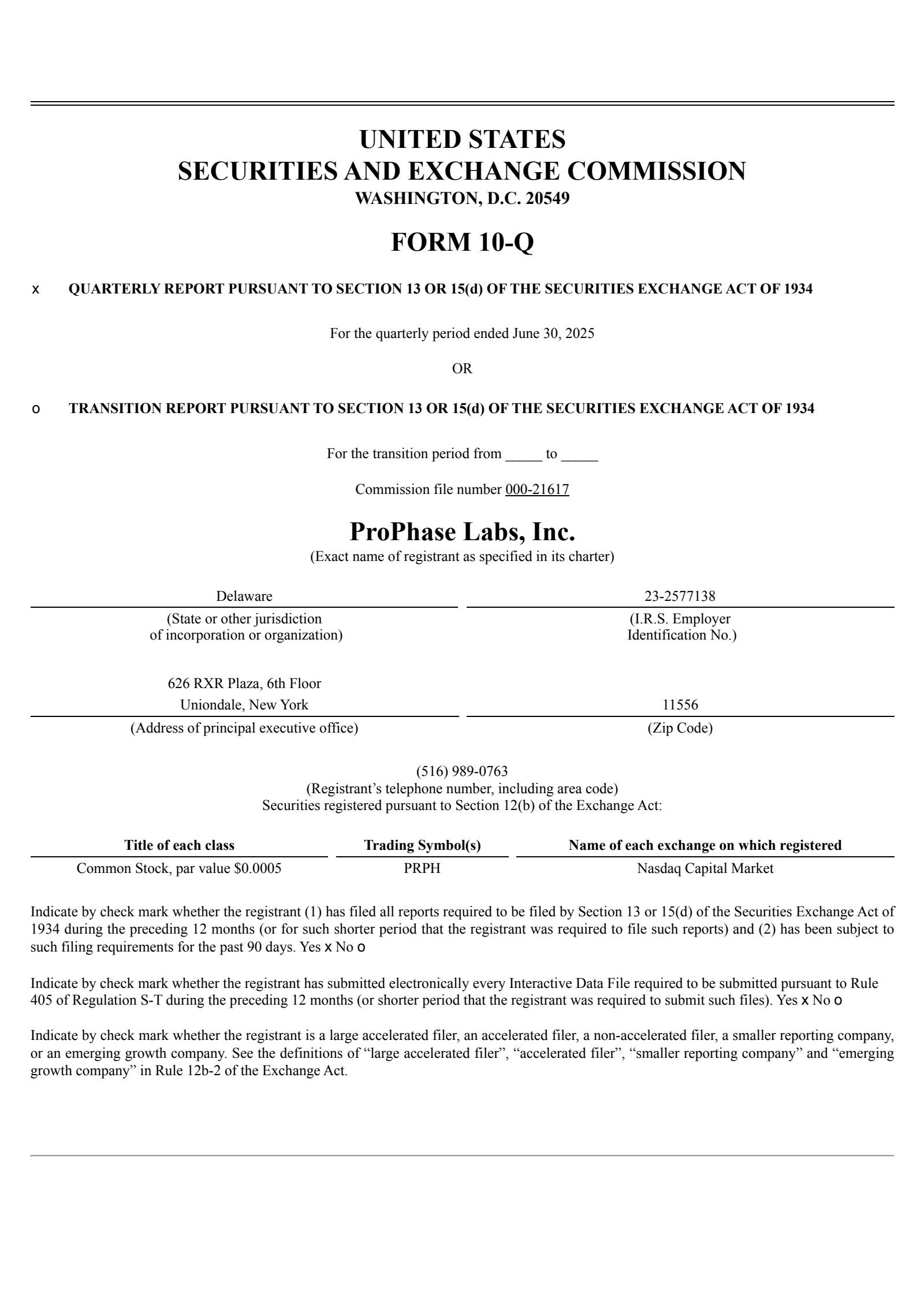 ProPhase Labs' Q2 2025 Quarterly report