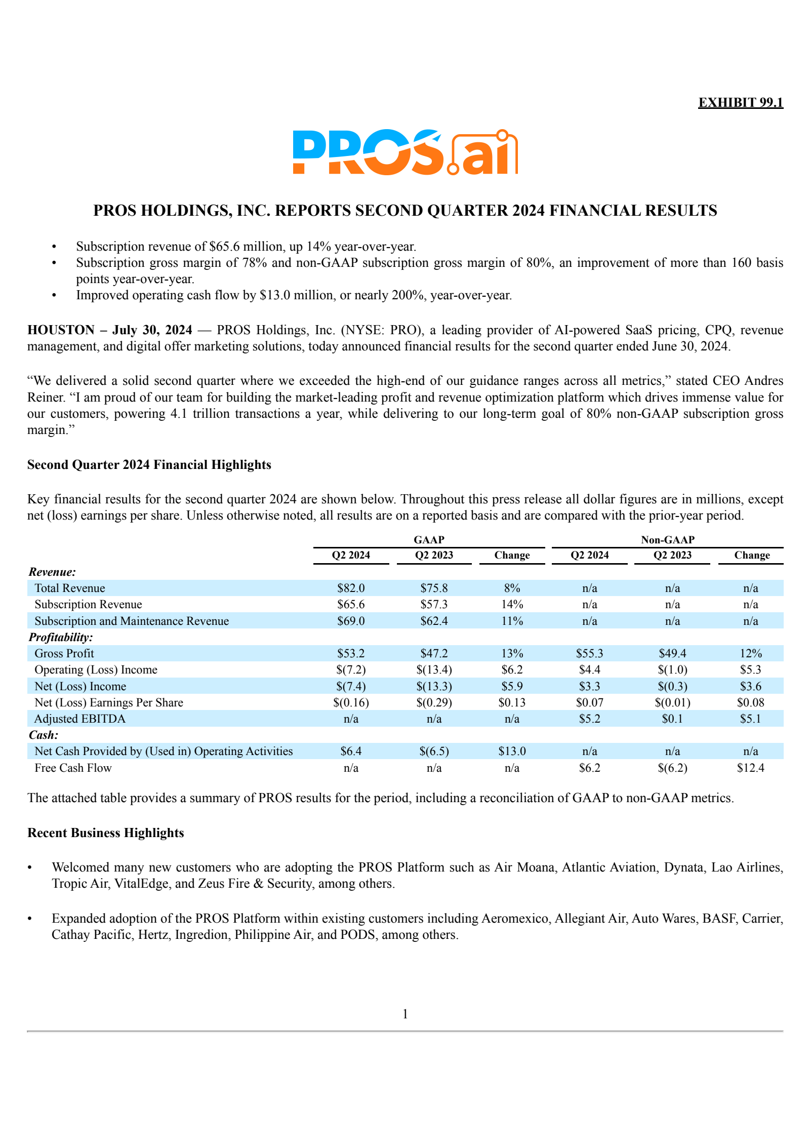 PROS's Q2 2024 Press Release