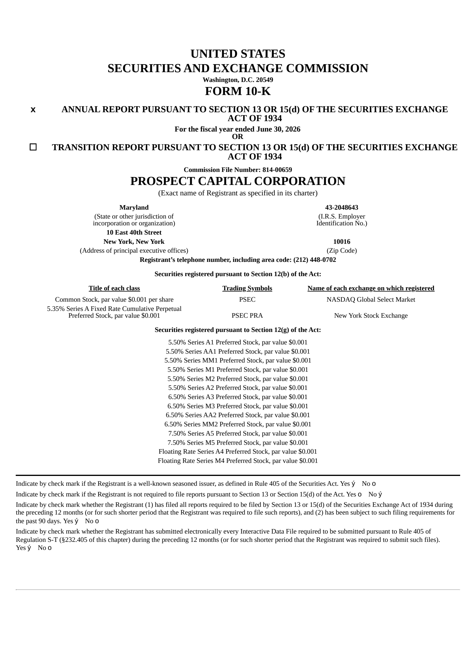 Prospect Capital's Q4 2026 Annual report