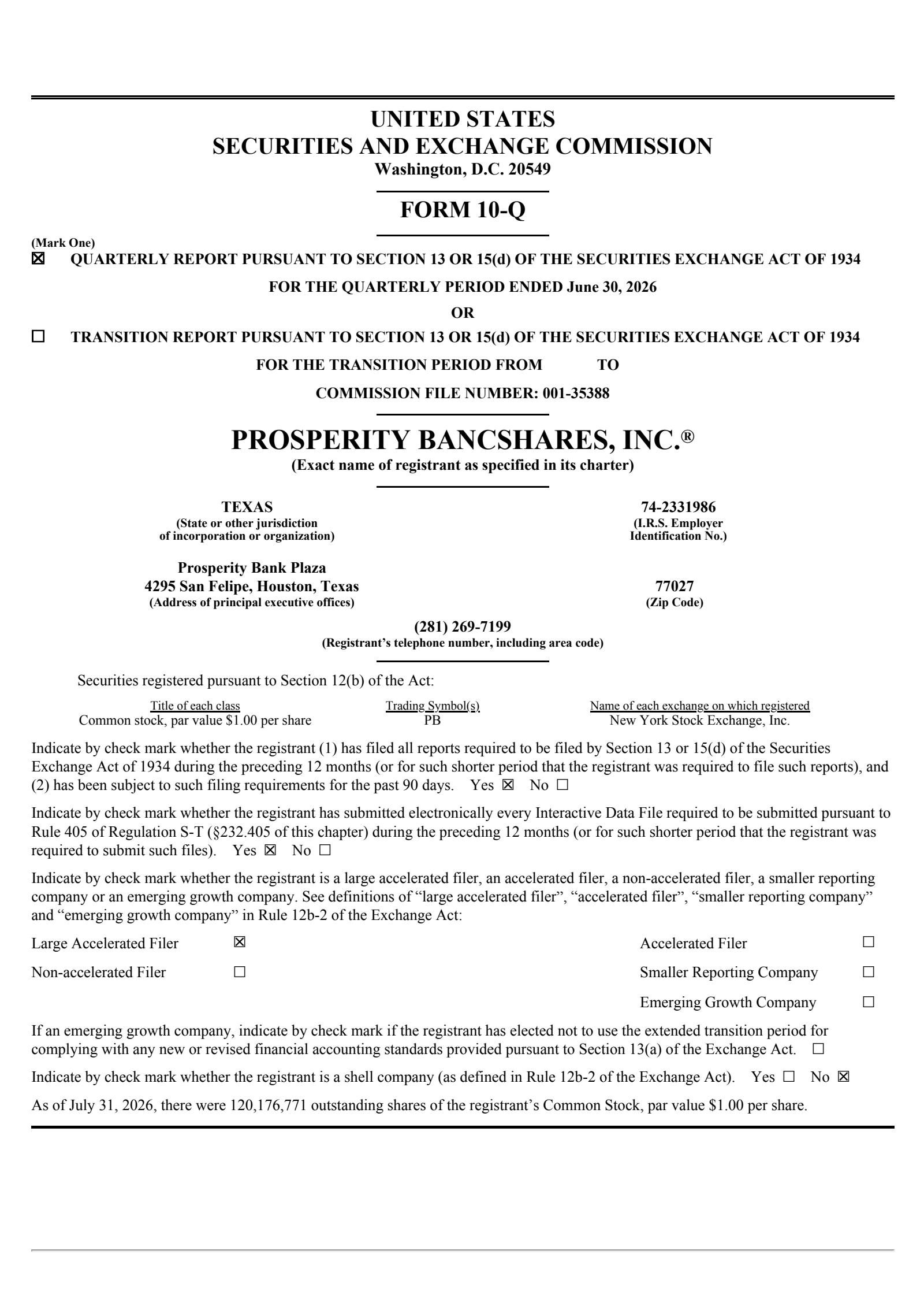 Prosperity Bancshares' Q2 2026 Quarterly report