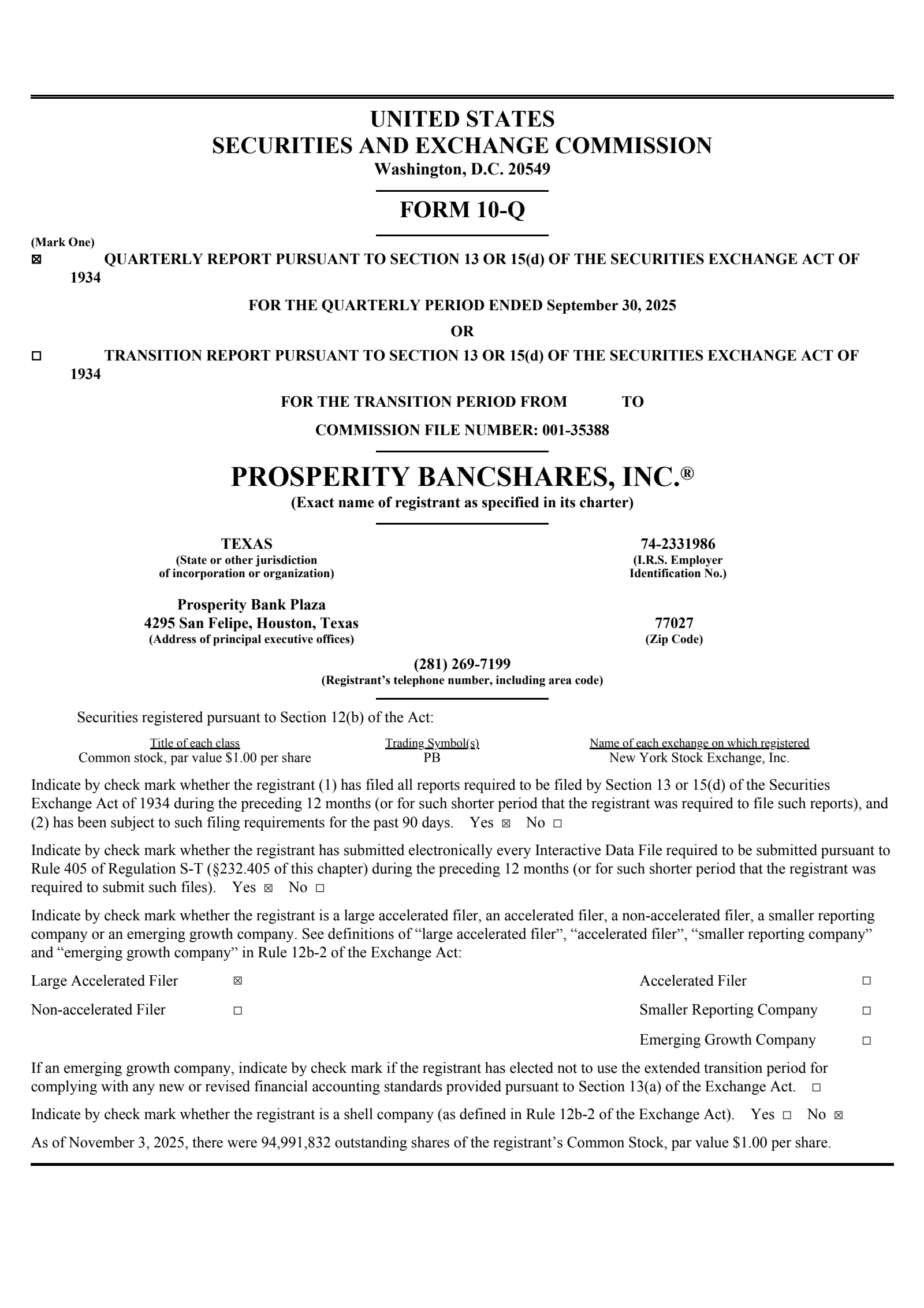 Prosperity Bancshares' Q3 2025 Quarterly Report
