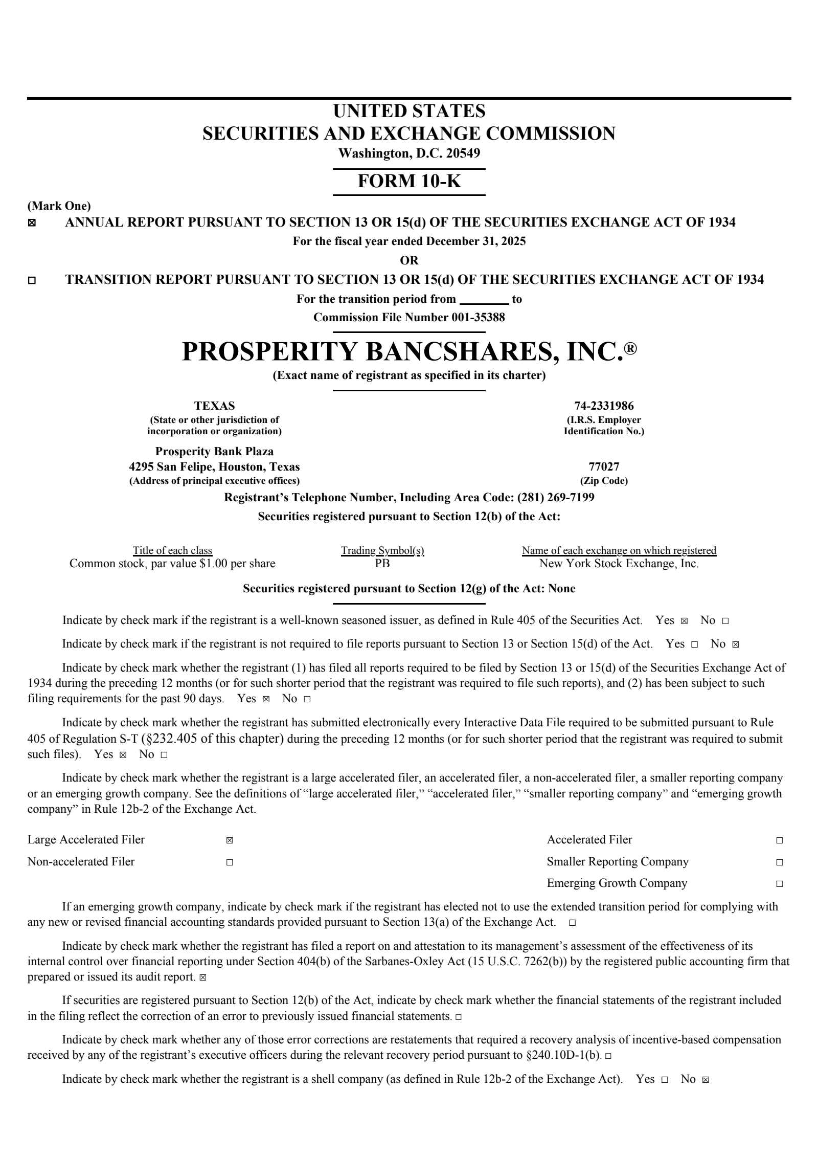 Prosperity Bancshares' Q4 2025 Annual report
