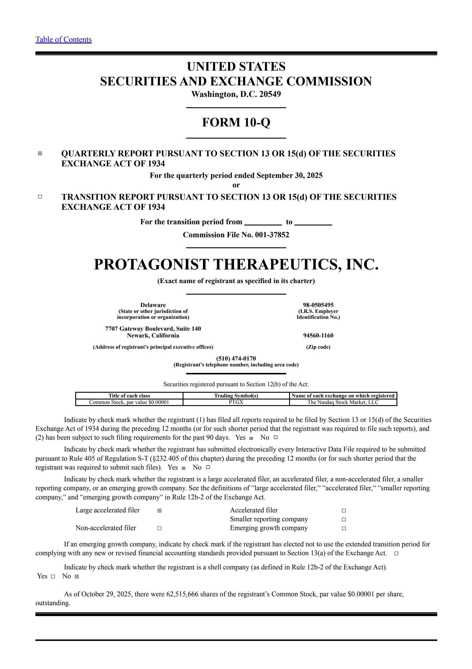 Protagonist Therapeutics' Q3 2025 Quarterly Report