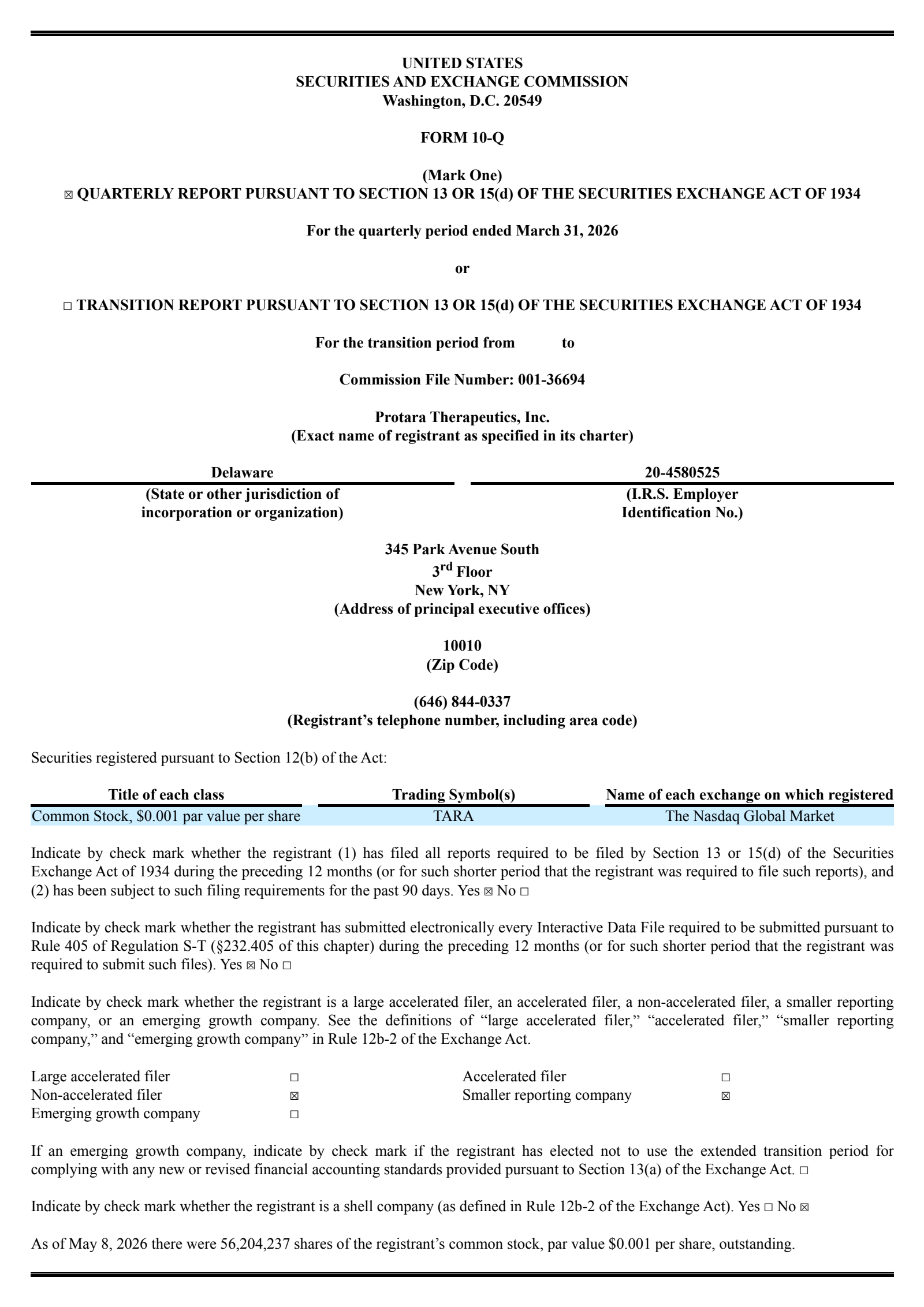Protara Therapeutics' Q1 2026 Quarterly report