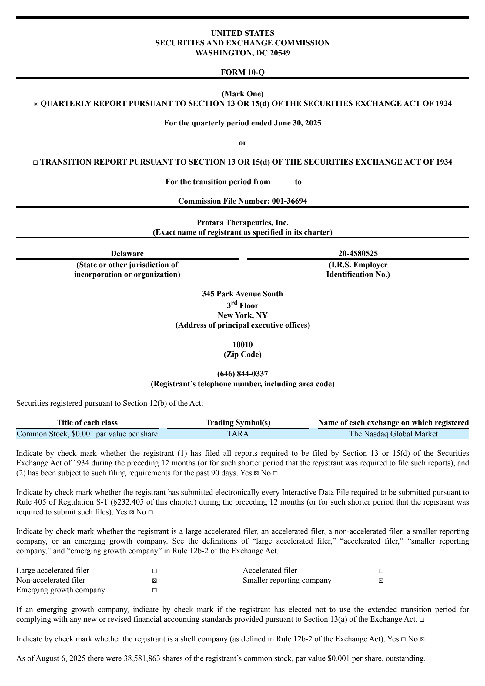 Protara Therapeutics' Q2 2025 Quarterly report