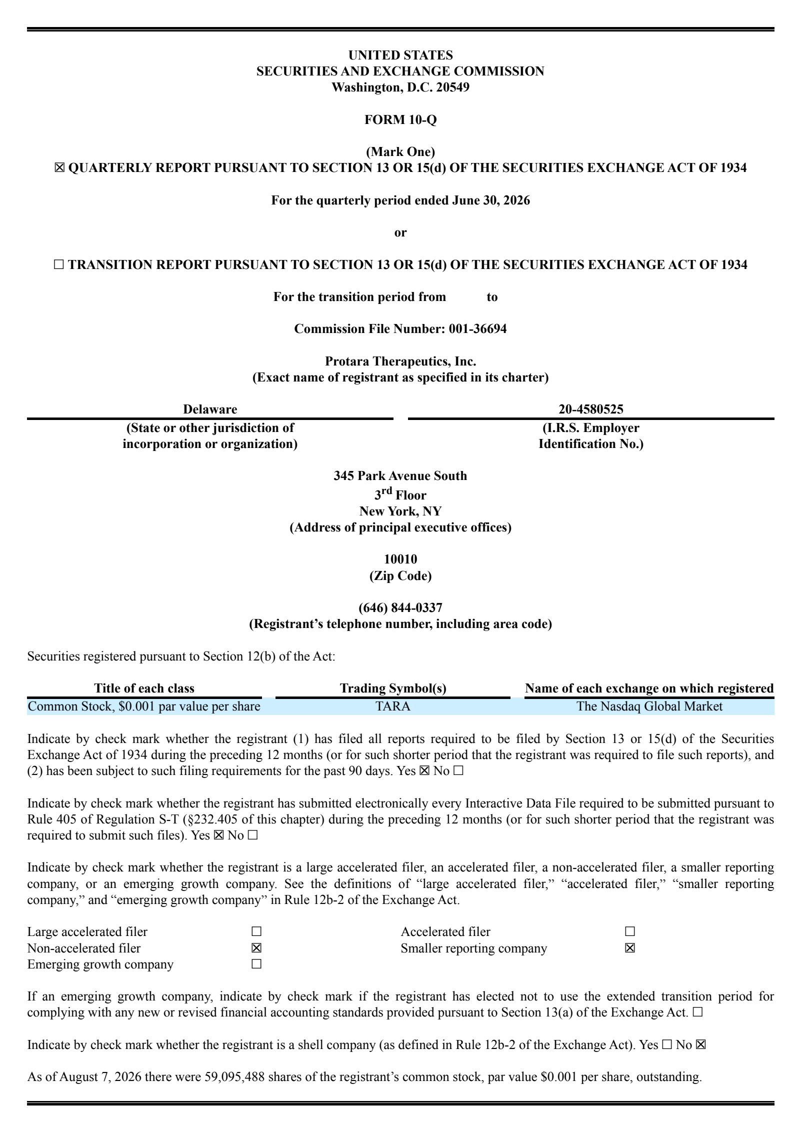Protara Therapeutics' Q2 2026 Quarterly report