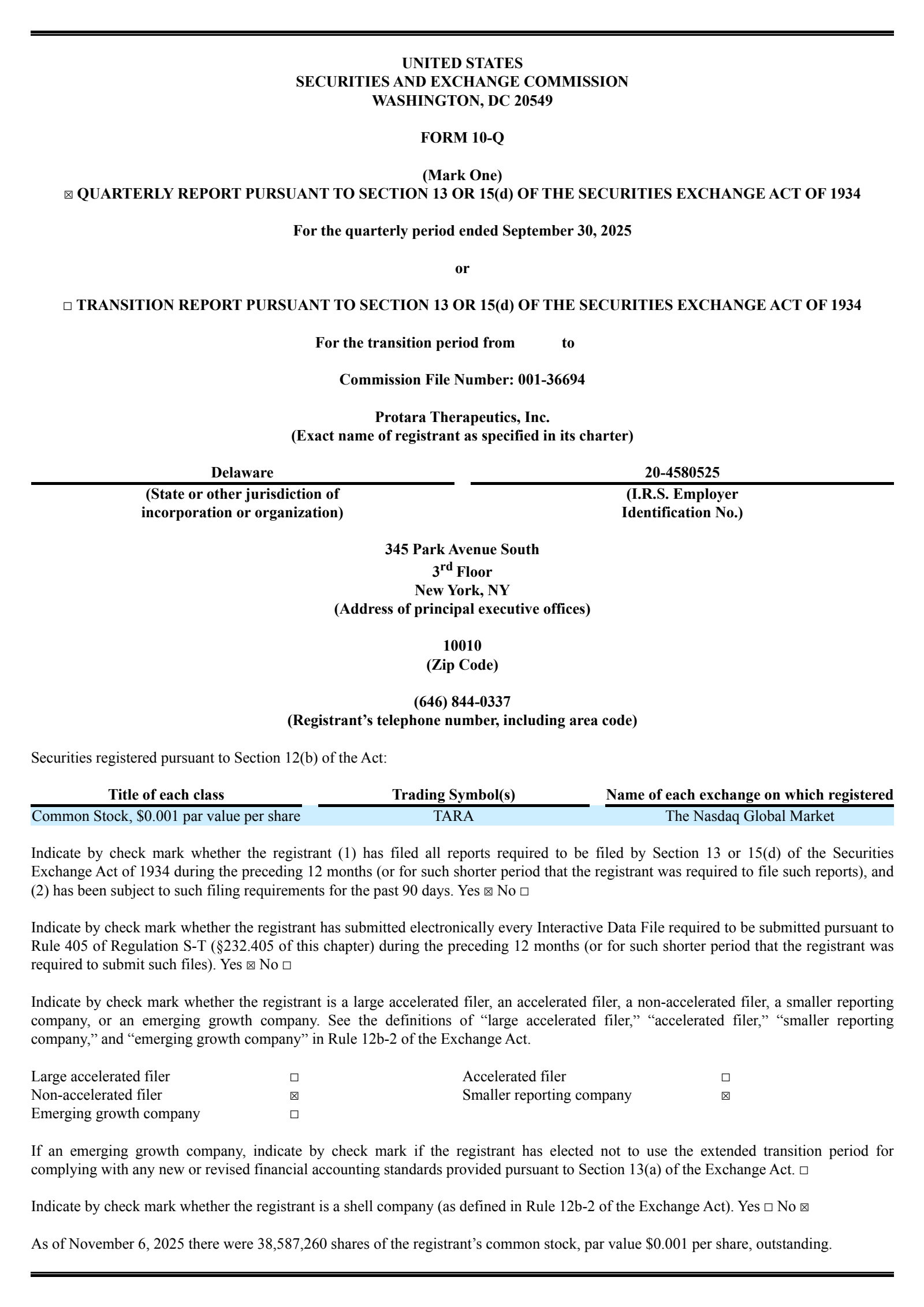 Protara Therapeutics' Q3 2025 Quarterly Report