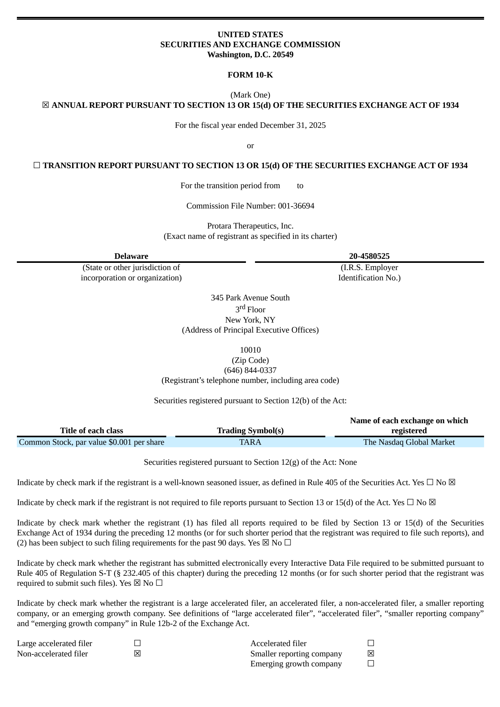 Protara Therapeutics' Q4 2025 Annual report