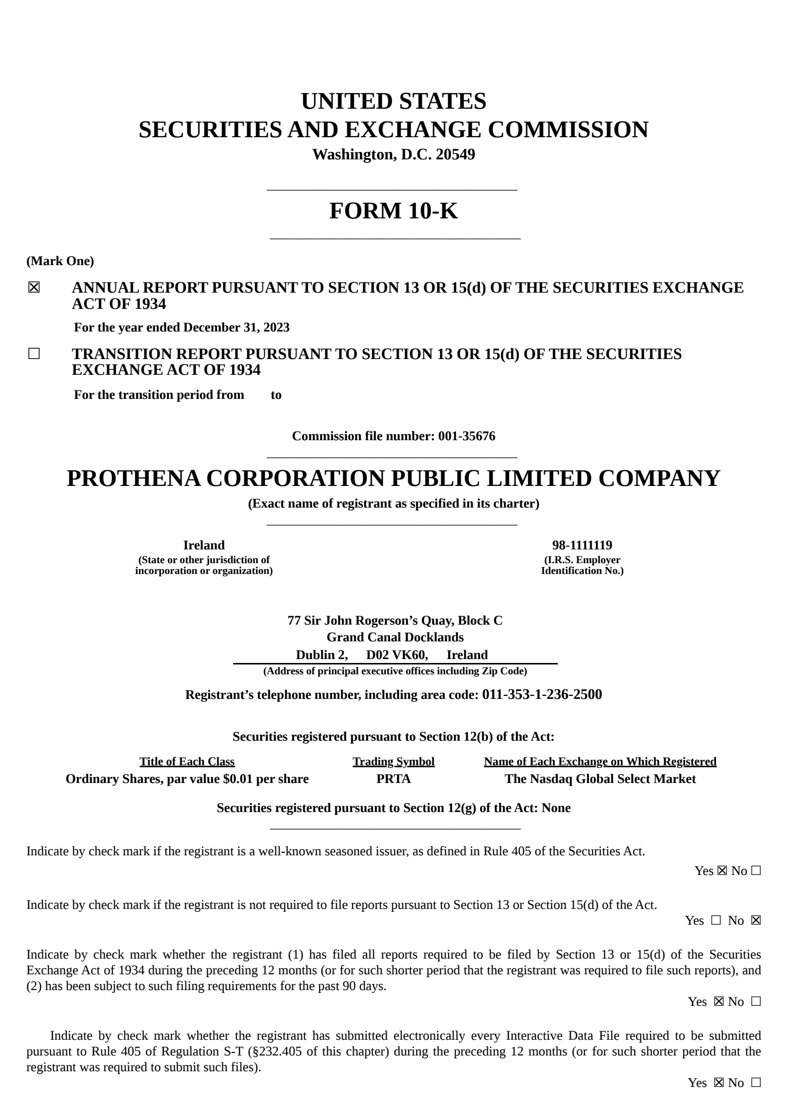 Prothena's Q4 2023 Annual report