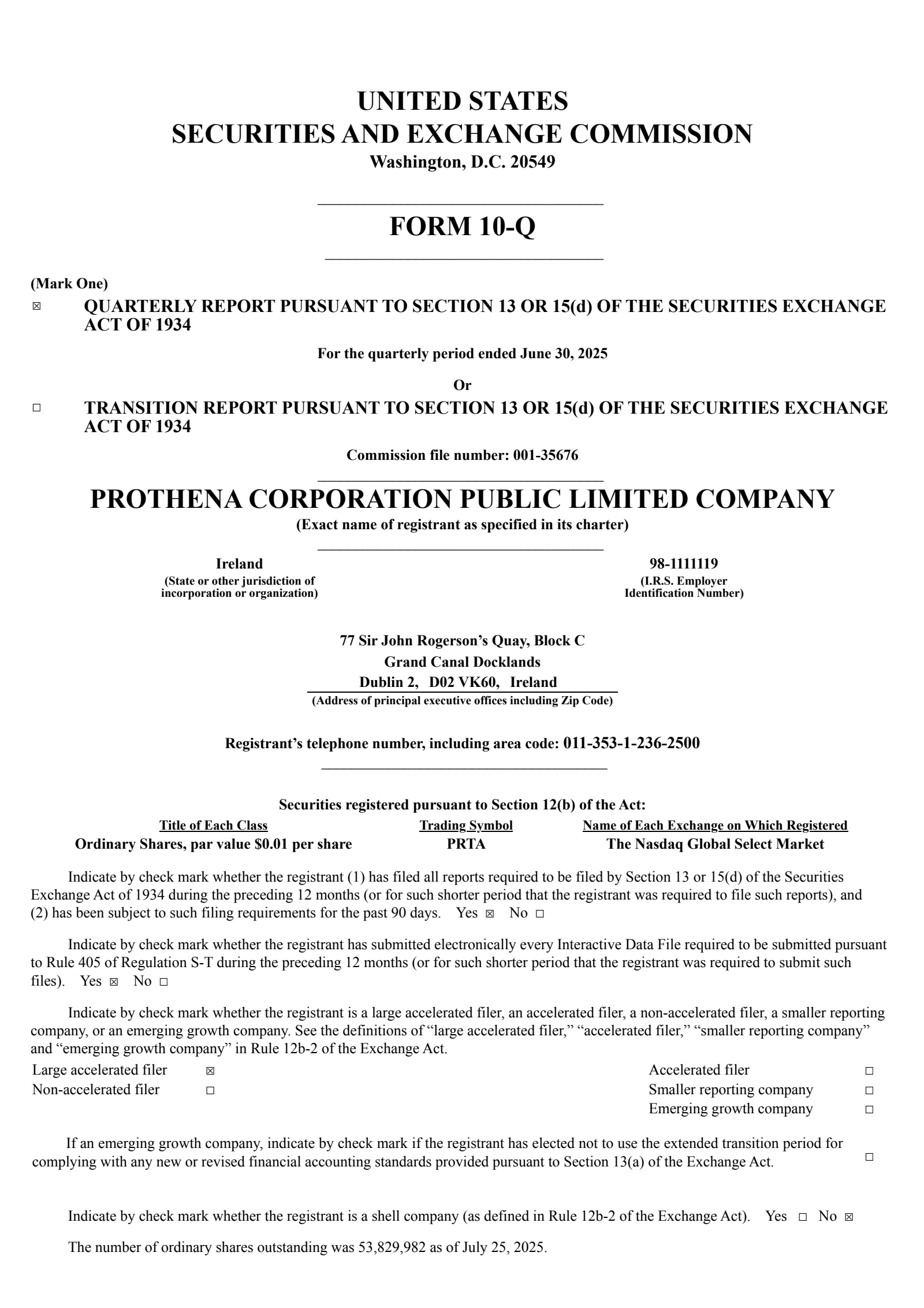 Prothena's Q2 2025 Quarterly report