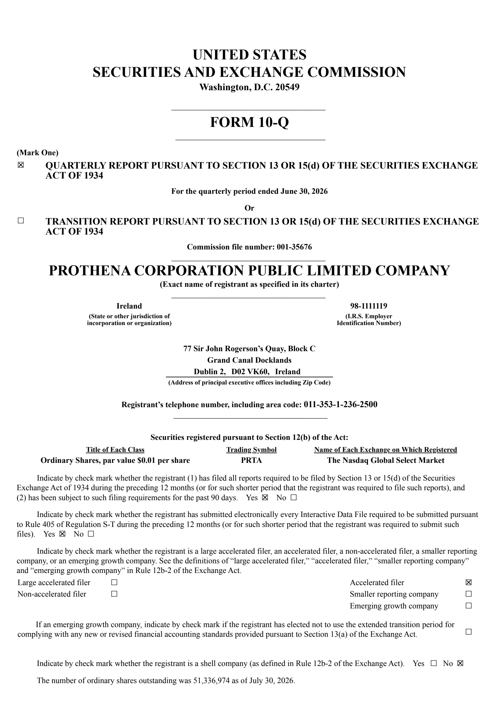 Prothena's Q2 2026 Quarterly report