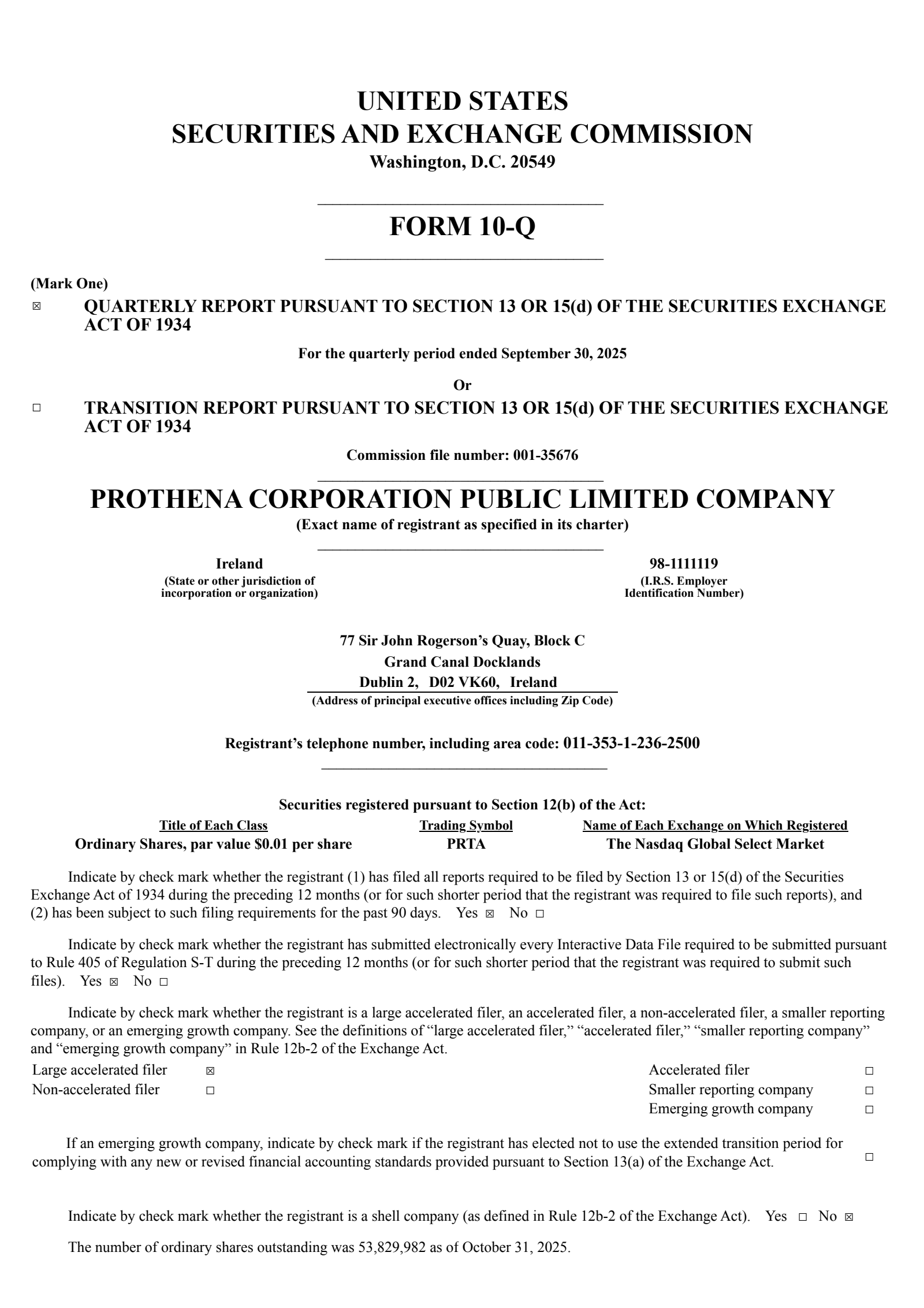 Prothena's Q3 2025 Quarterly Report