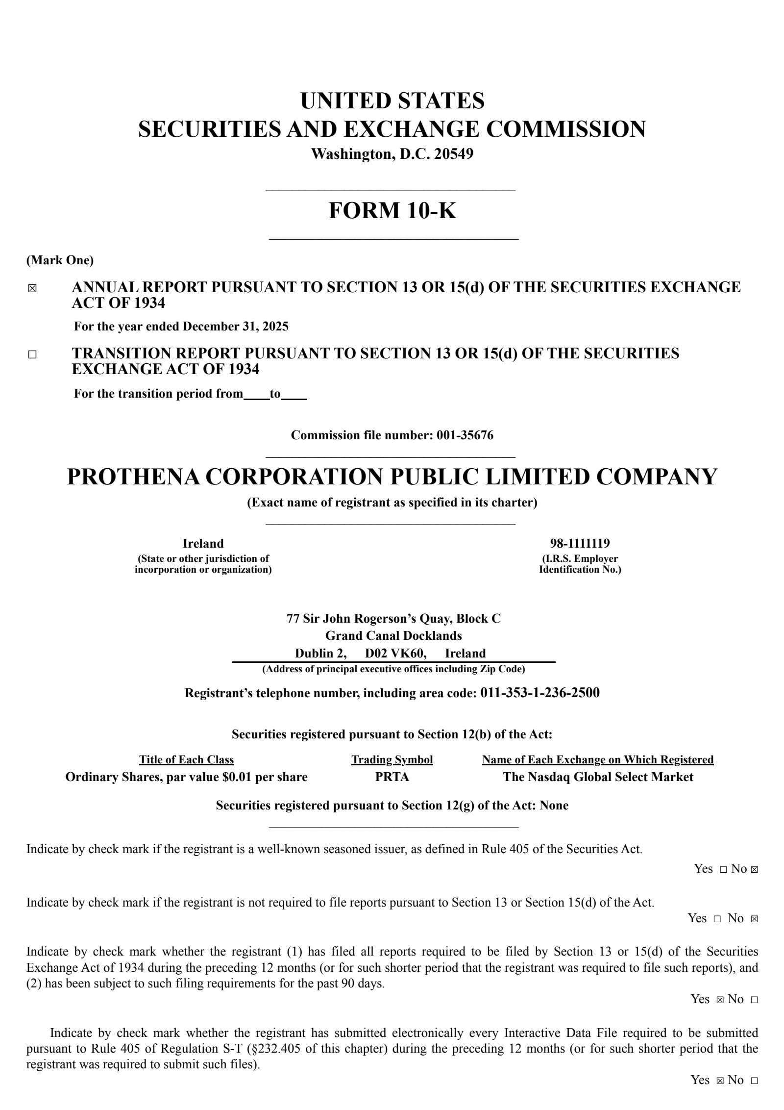Prothena's Q4 2025 Annual report