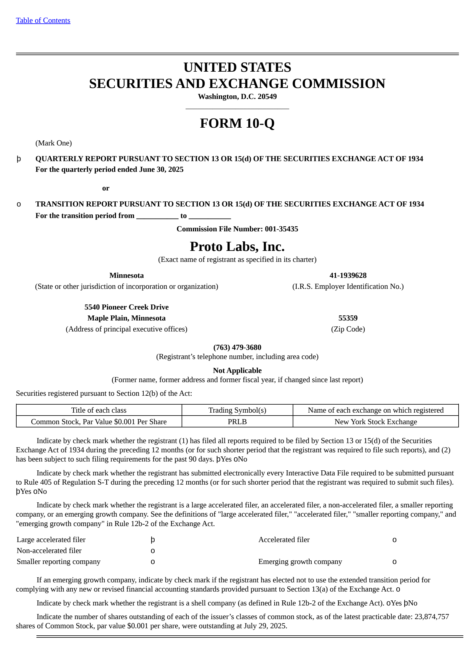 Proto Labs' Q2 2025 Quarterly report