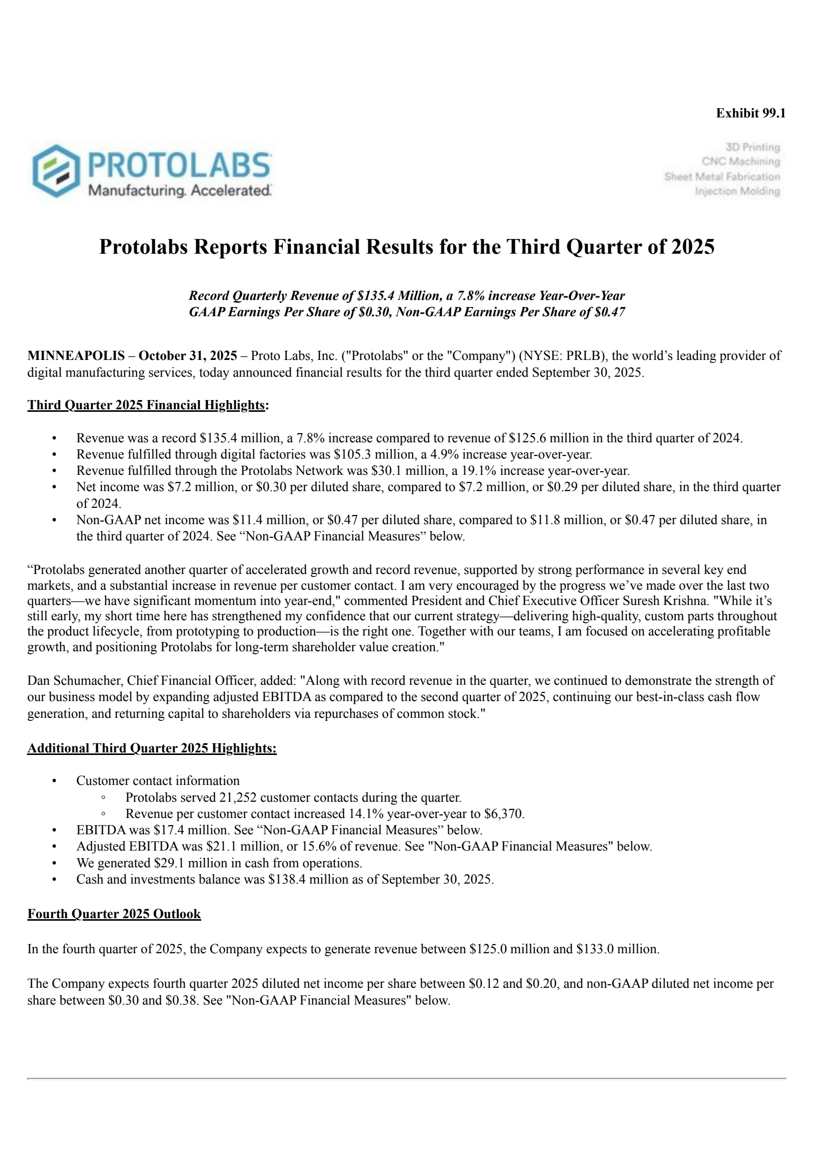 Proto Labs' Q3 2025 Earnings Release