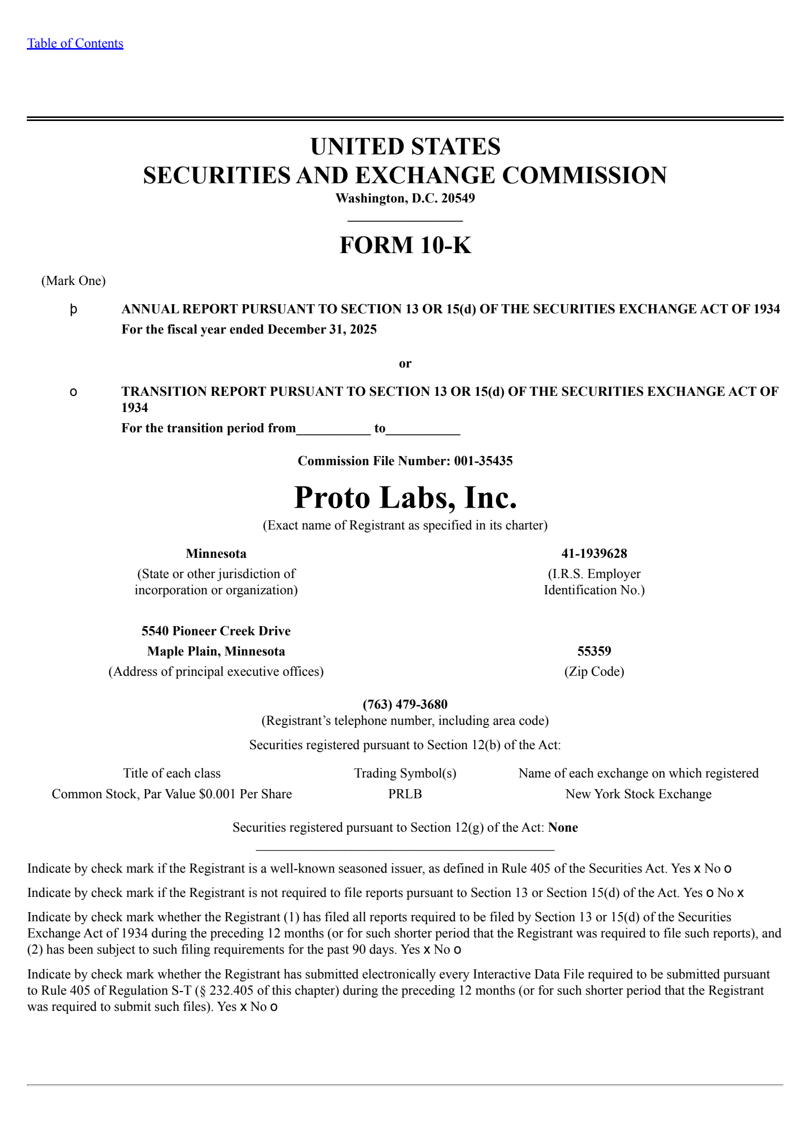 Proto Labs' Q4 2025 Annual report