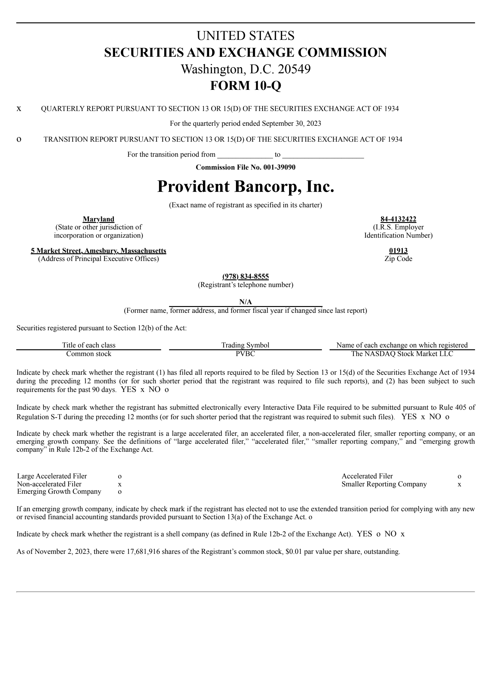 Provident Bancorp's Q3 2023 Quarterly report