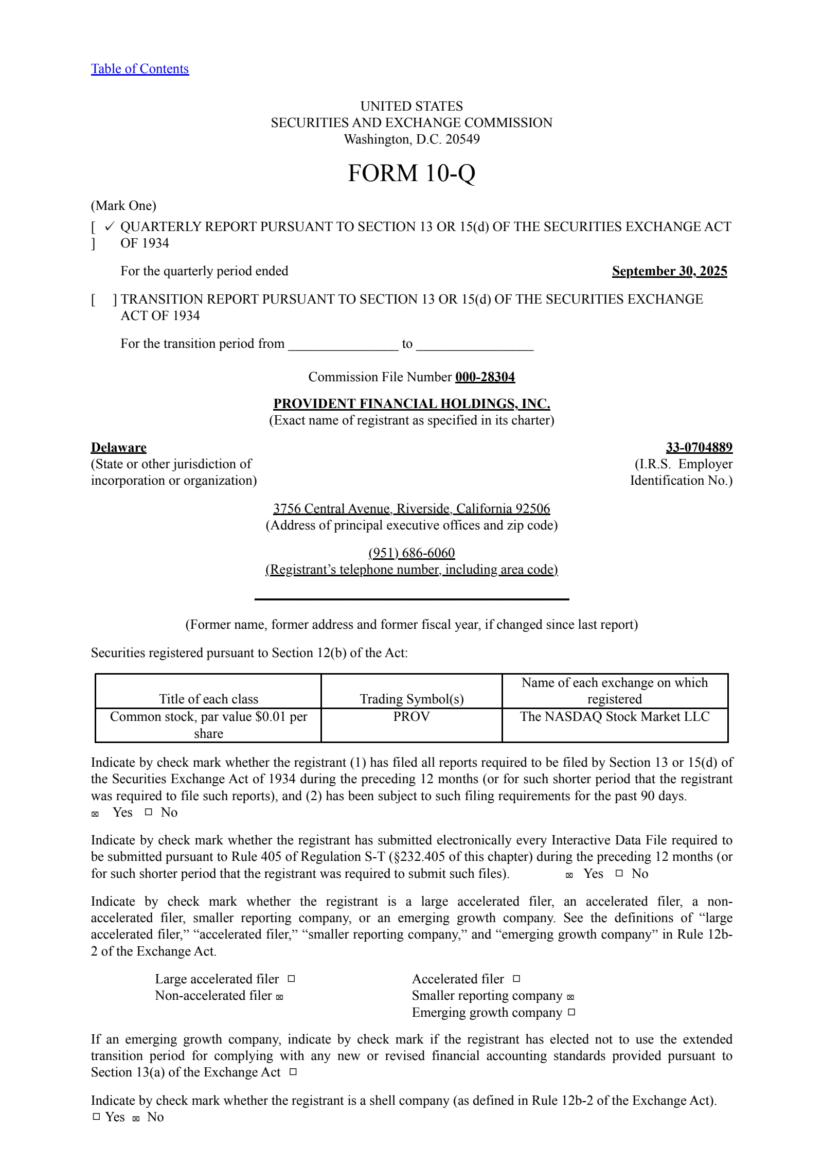 Provident Financial's Q1 2026 Quarterly Report