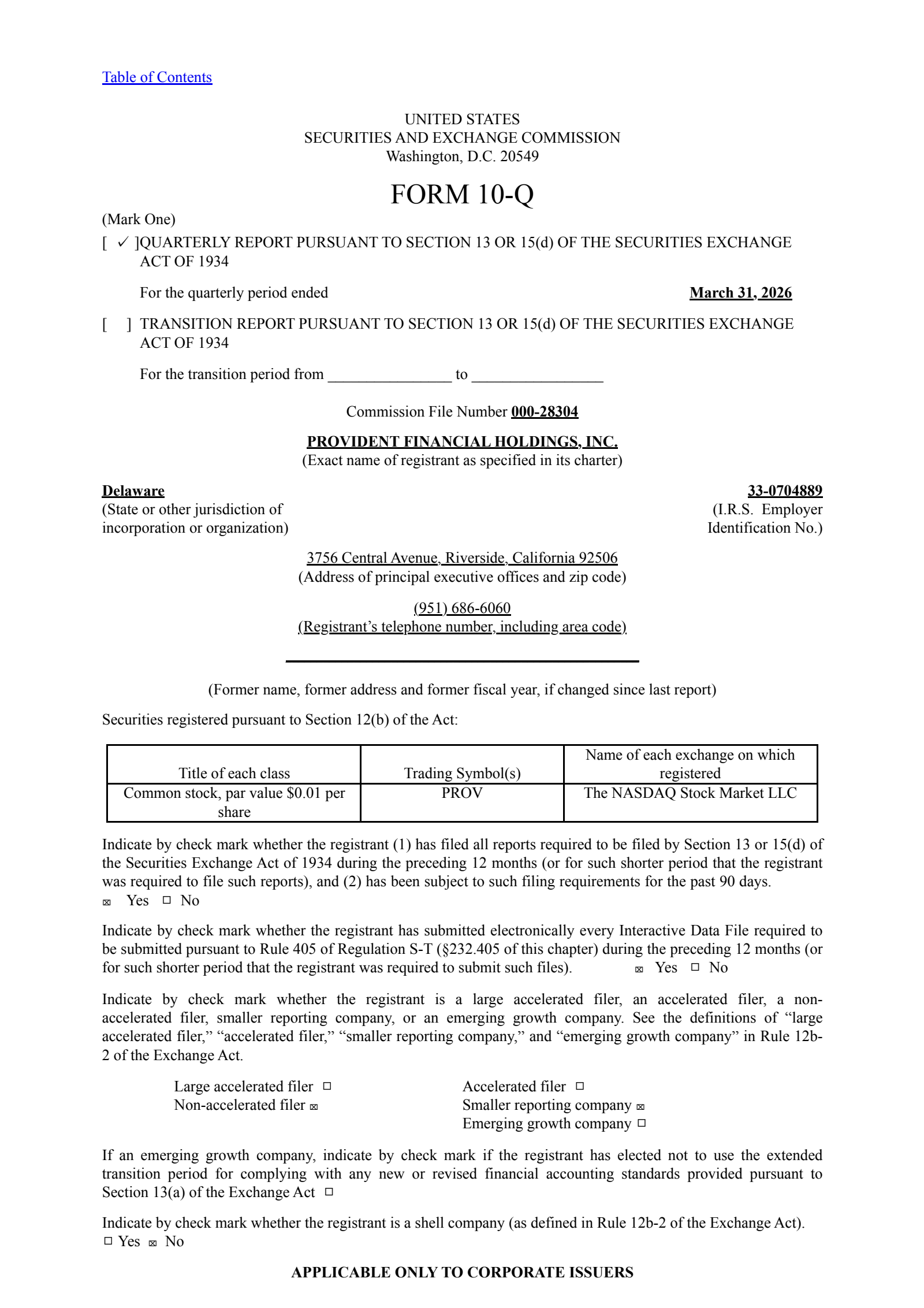 Provident Financial's Q3 2026 Quarterly report