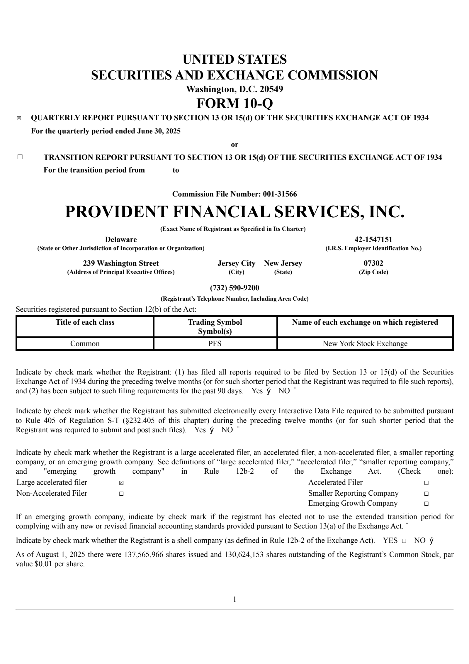 Provident Financial Services' Q2 2025 Quarterly report
