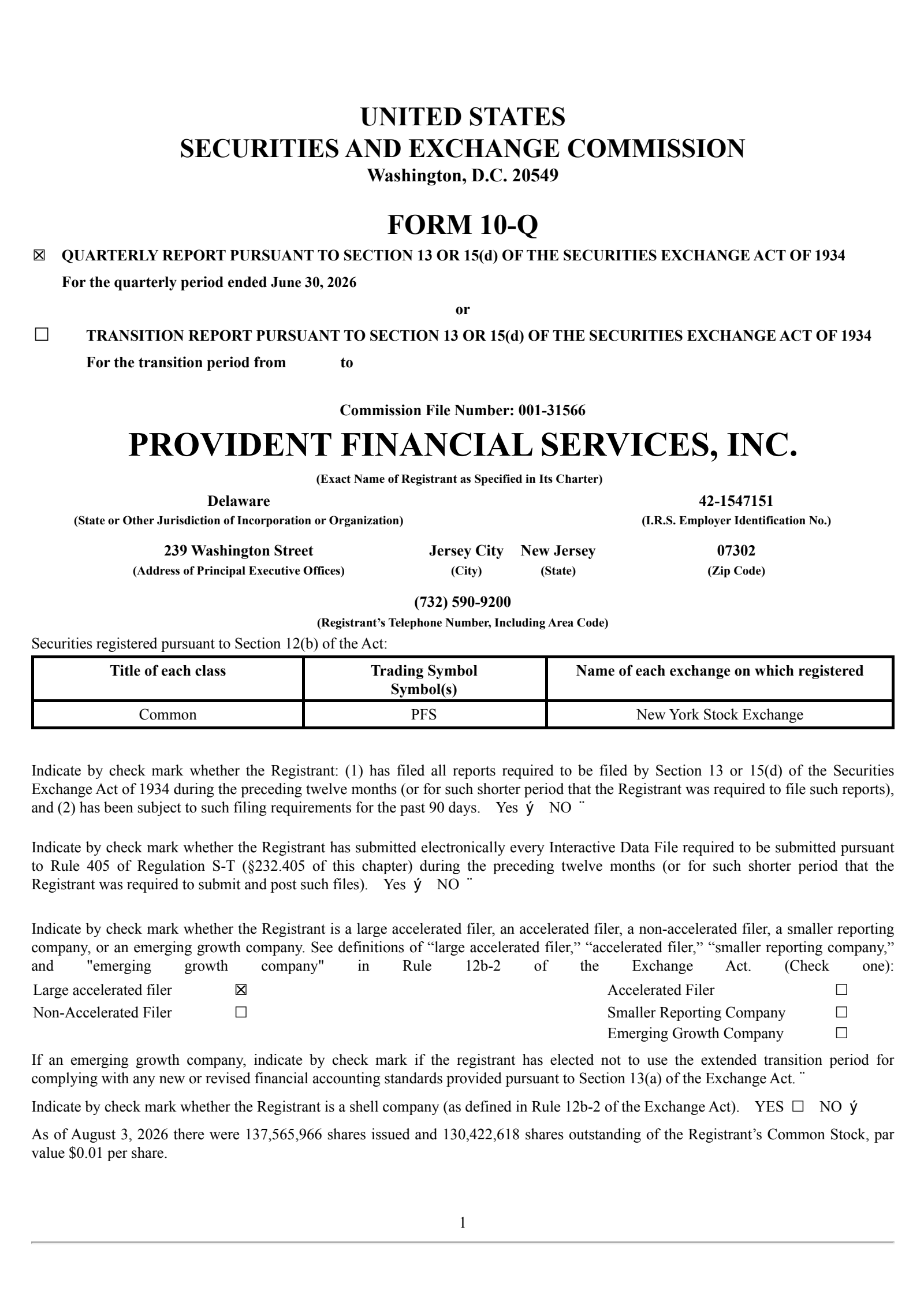 Provident Financial Services' Q2 2026 Quarterly report