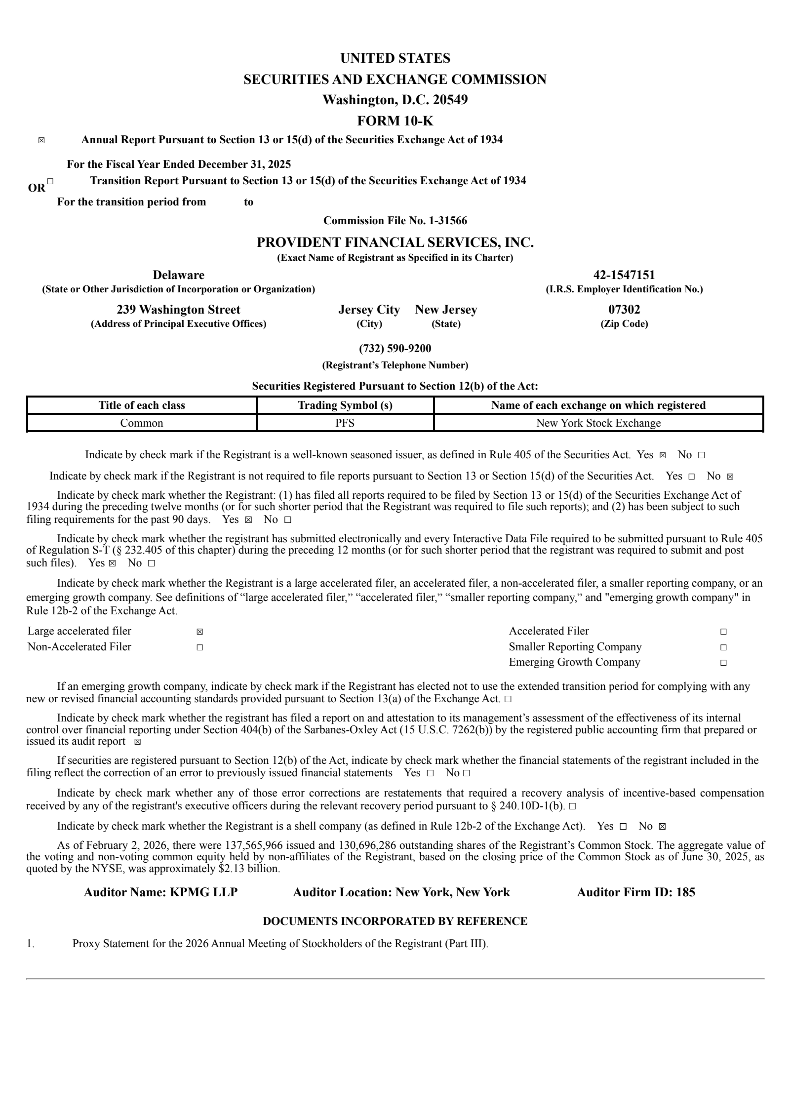 Provident Financial Services' Q4 2025 Annual report