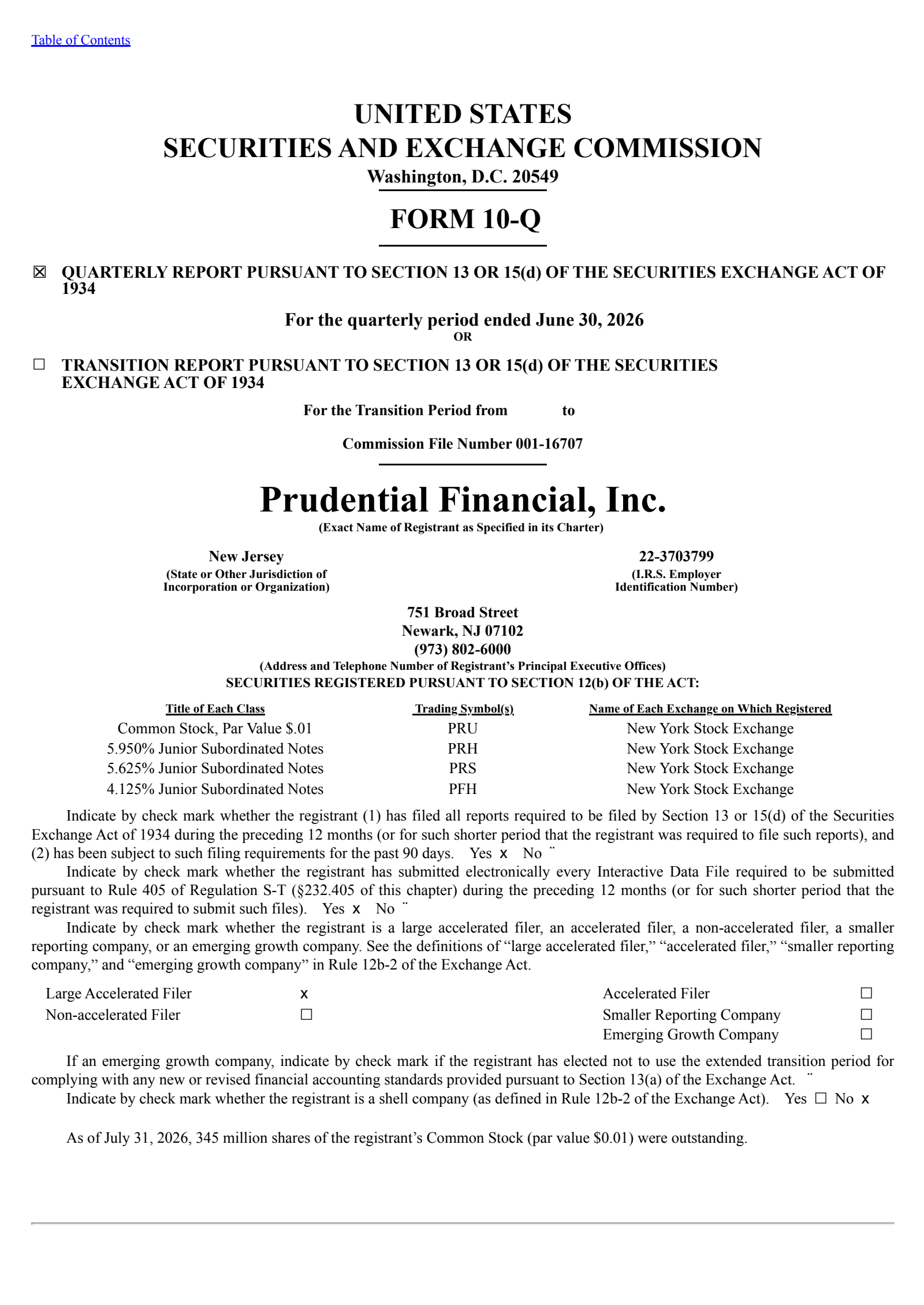 Prudential Financial's Q2 2026 Quarterly report