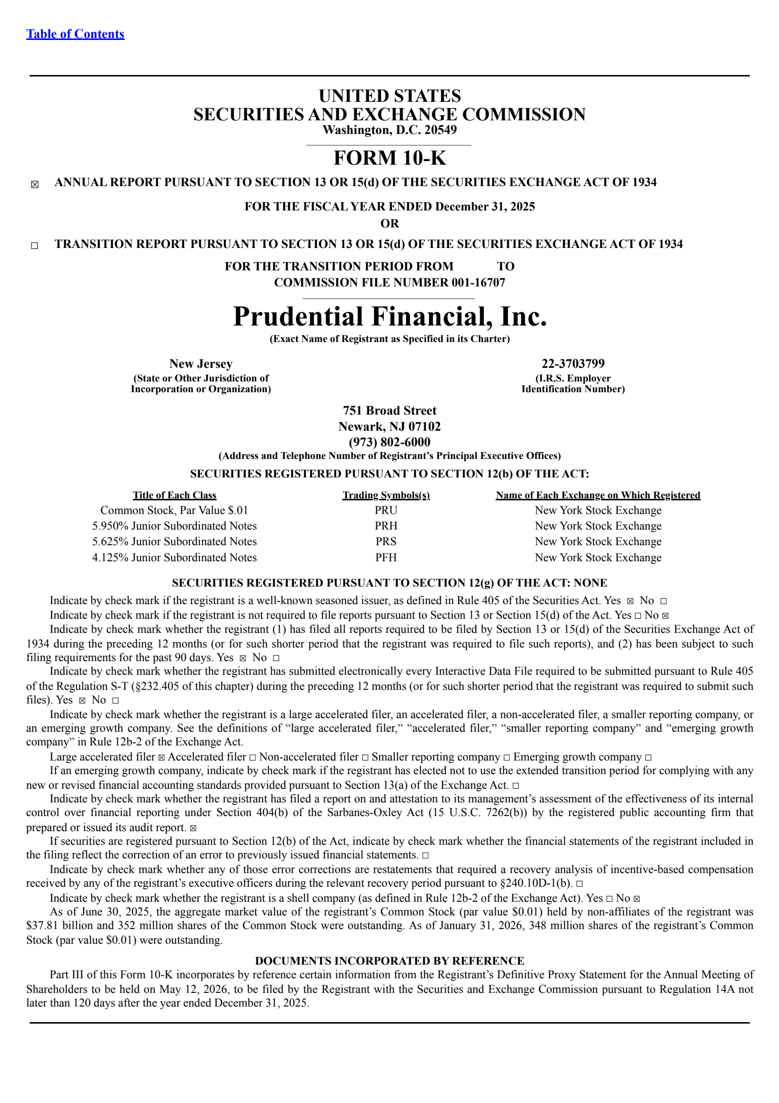 Prudential Financial's Q4 2025 Annual report