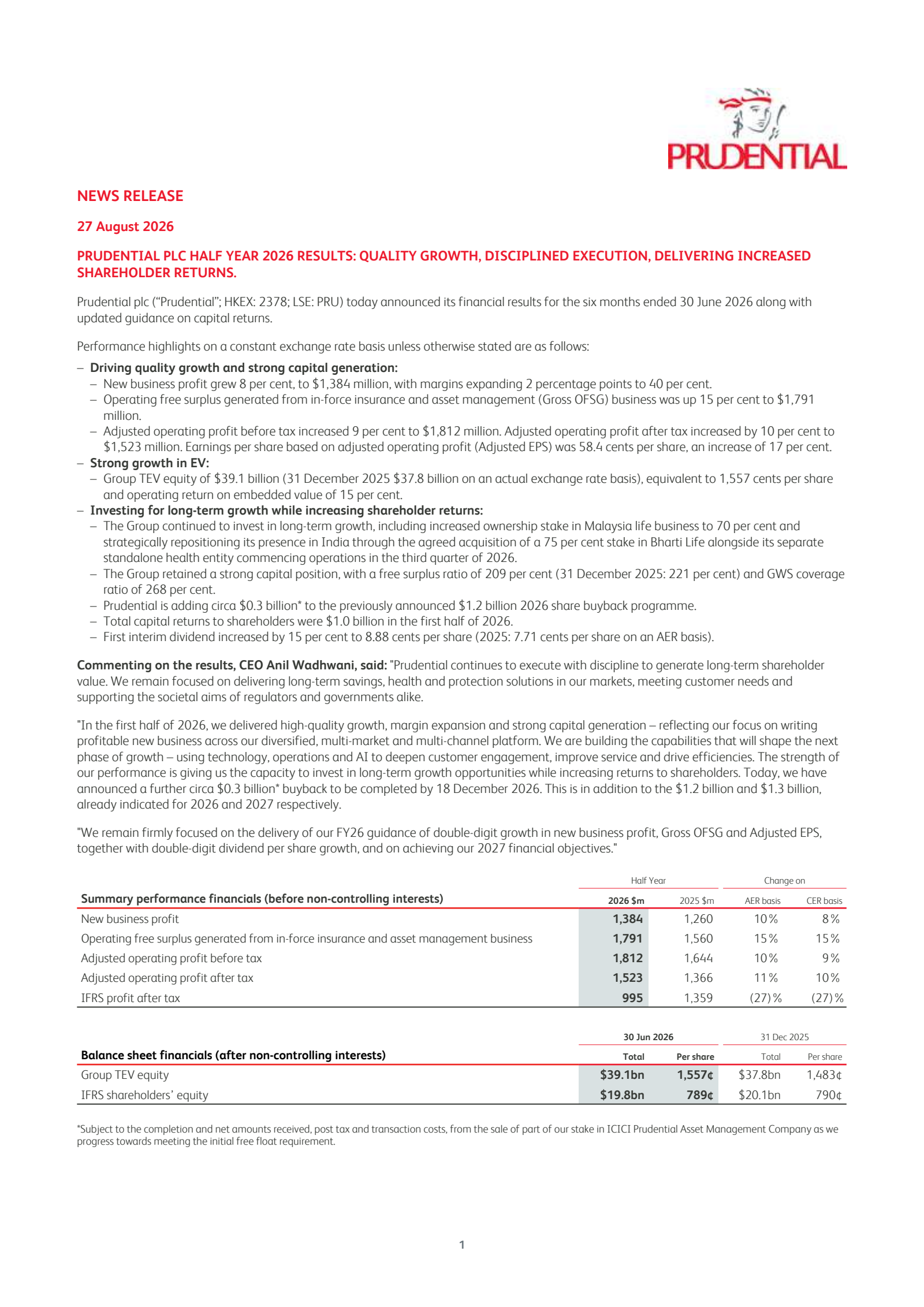 Prudential Public's H1 2026 Interim report