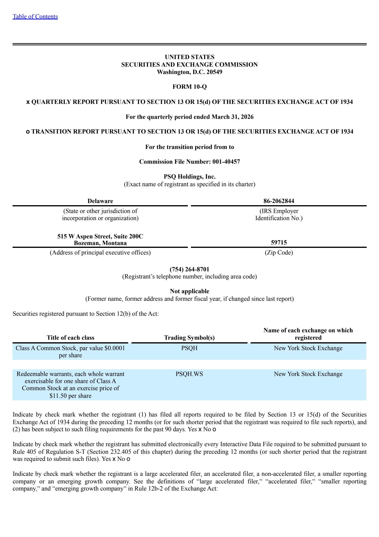 PSQ's Q1 2026 Quarterly report