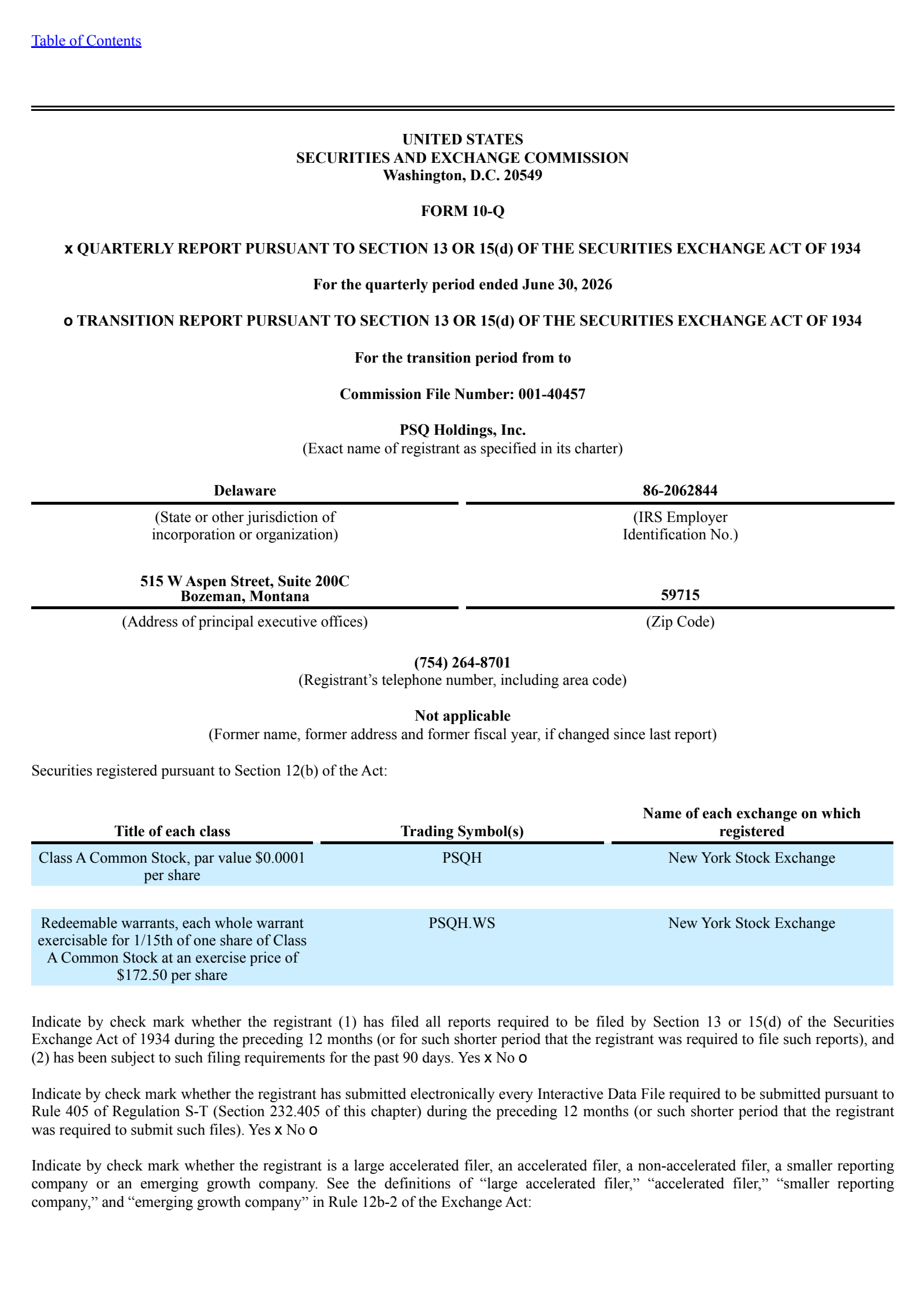 PSQ's Q2 2026 Quarterly report
