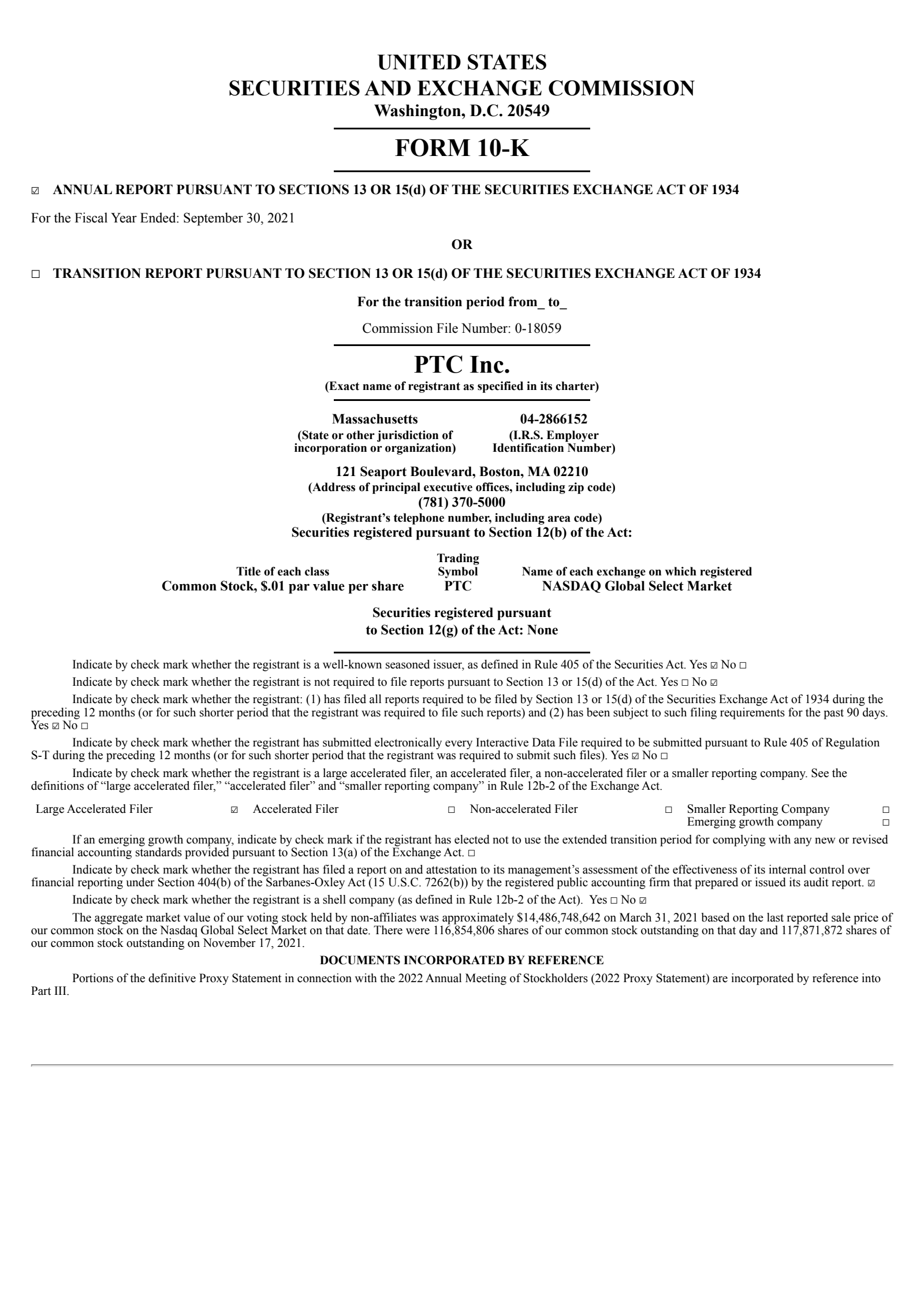 PTC's Q4 2021 Annual report