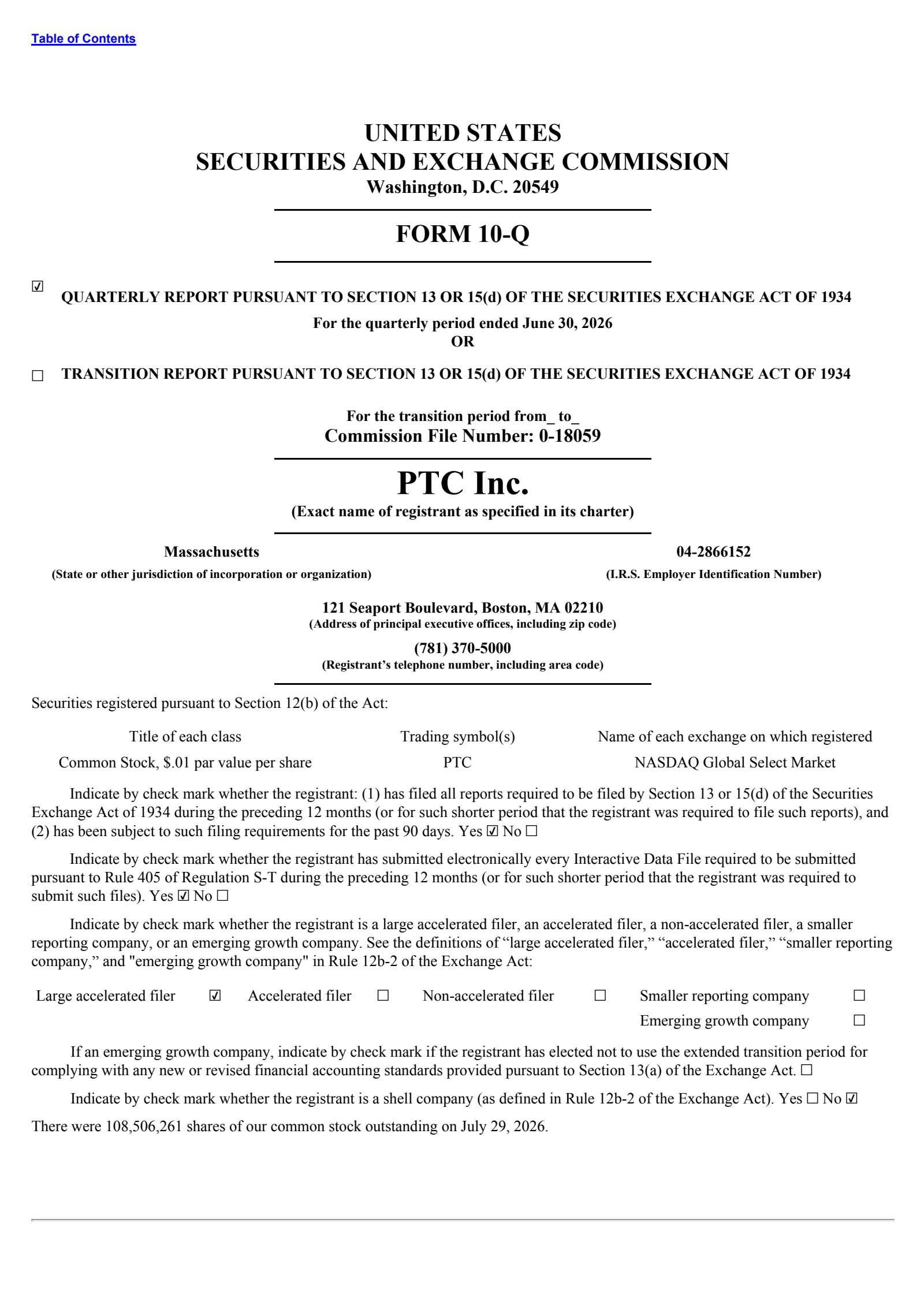 PTC's Q3 2026 Quarterly report