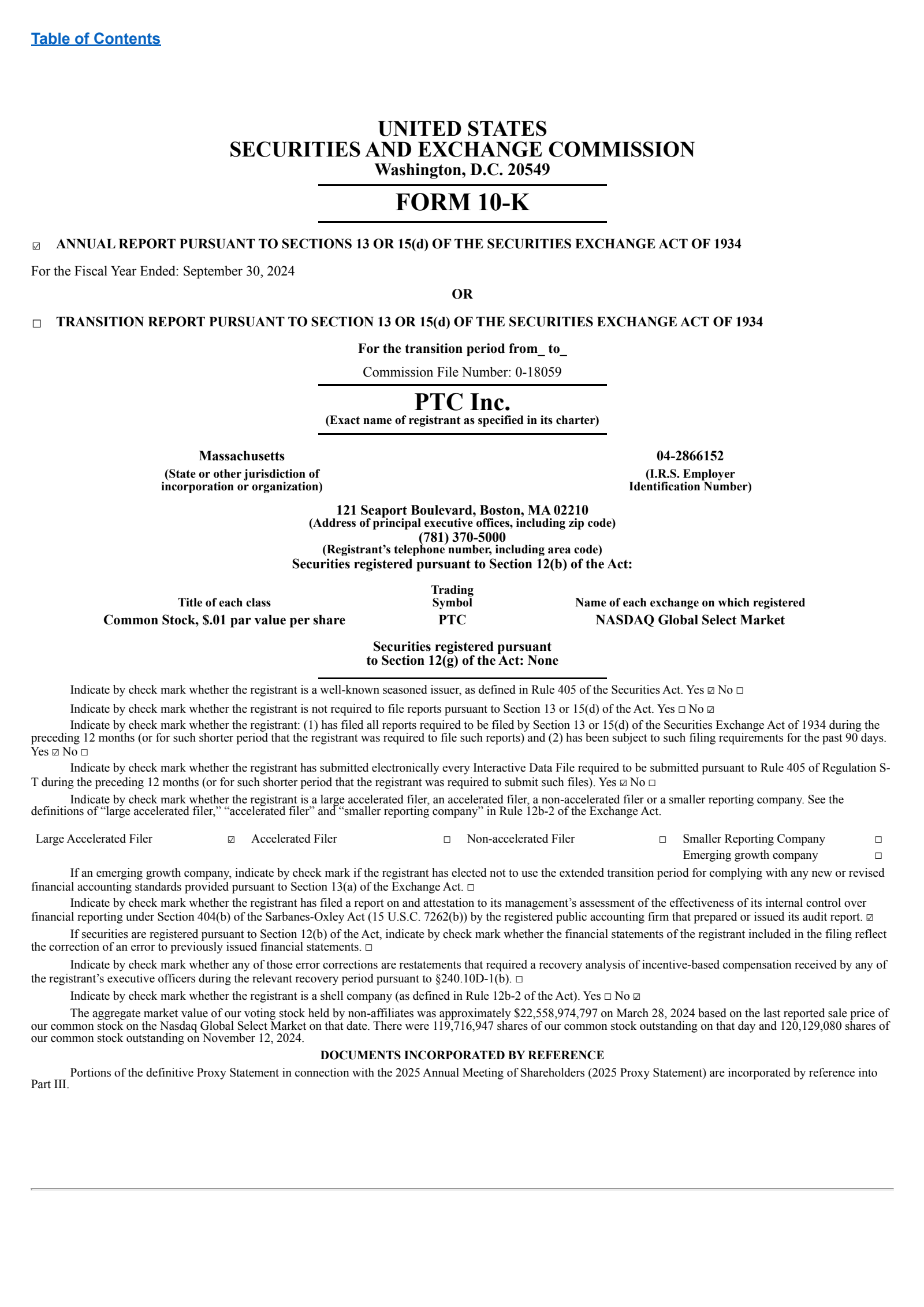 PTC's Q4 2024 Annual report
