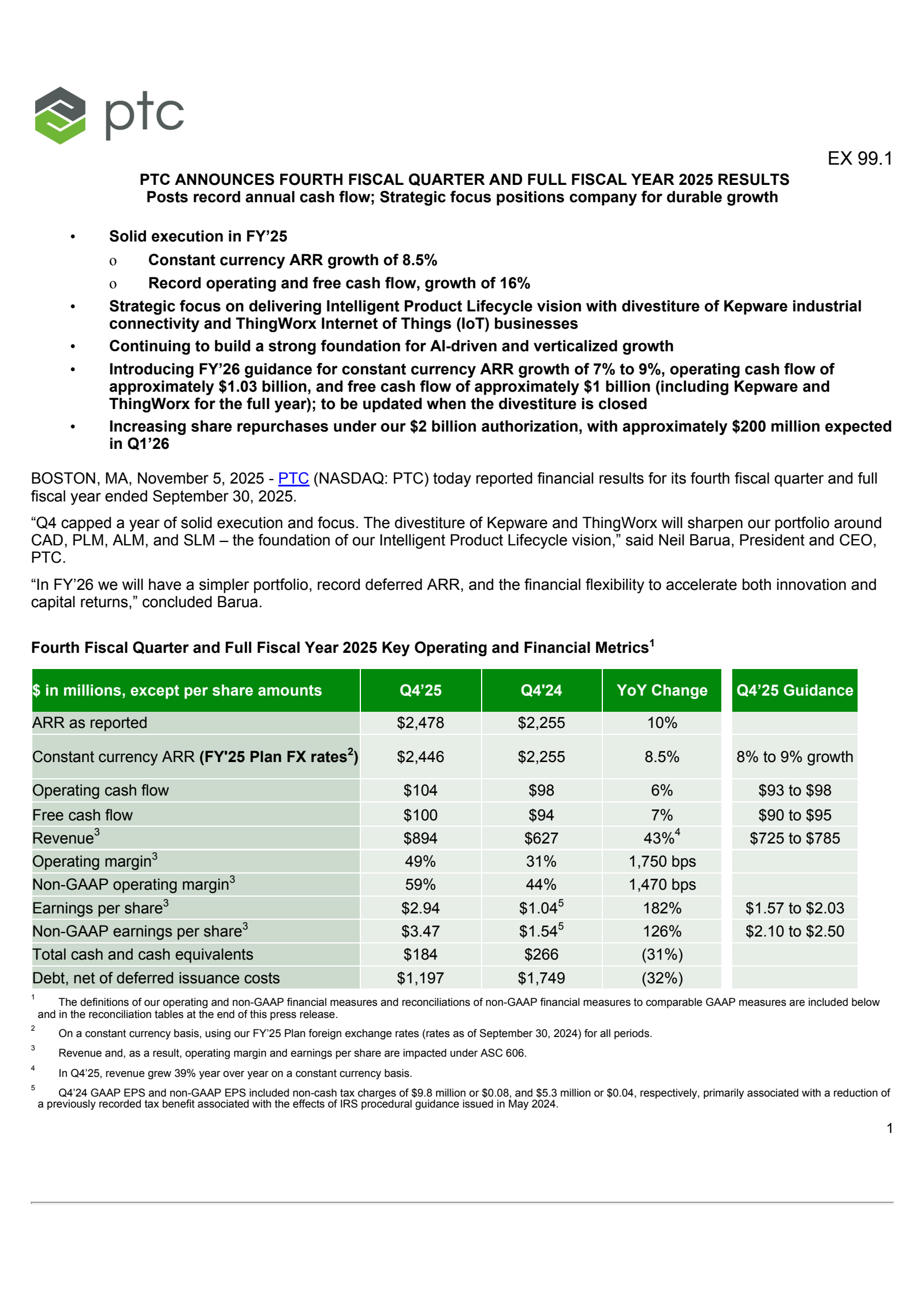 PTC's Q4 2025 Earnings Release