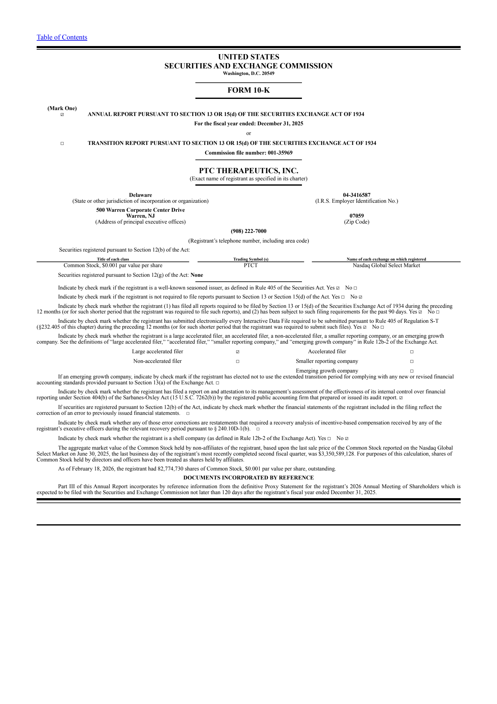 PTC Therapeutics' Q4 2025 Annual report