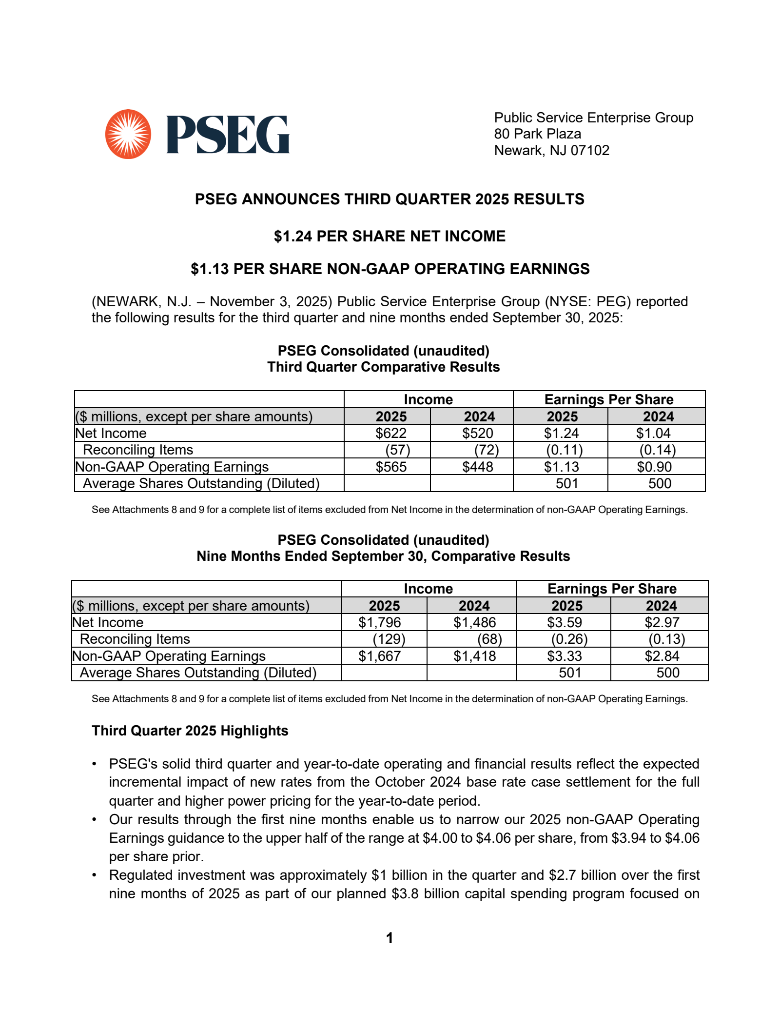 Public Service Enterprise Group's Q3 2025 Earnings Release