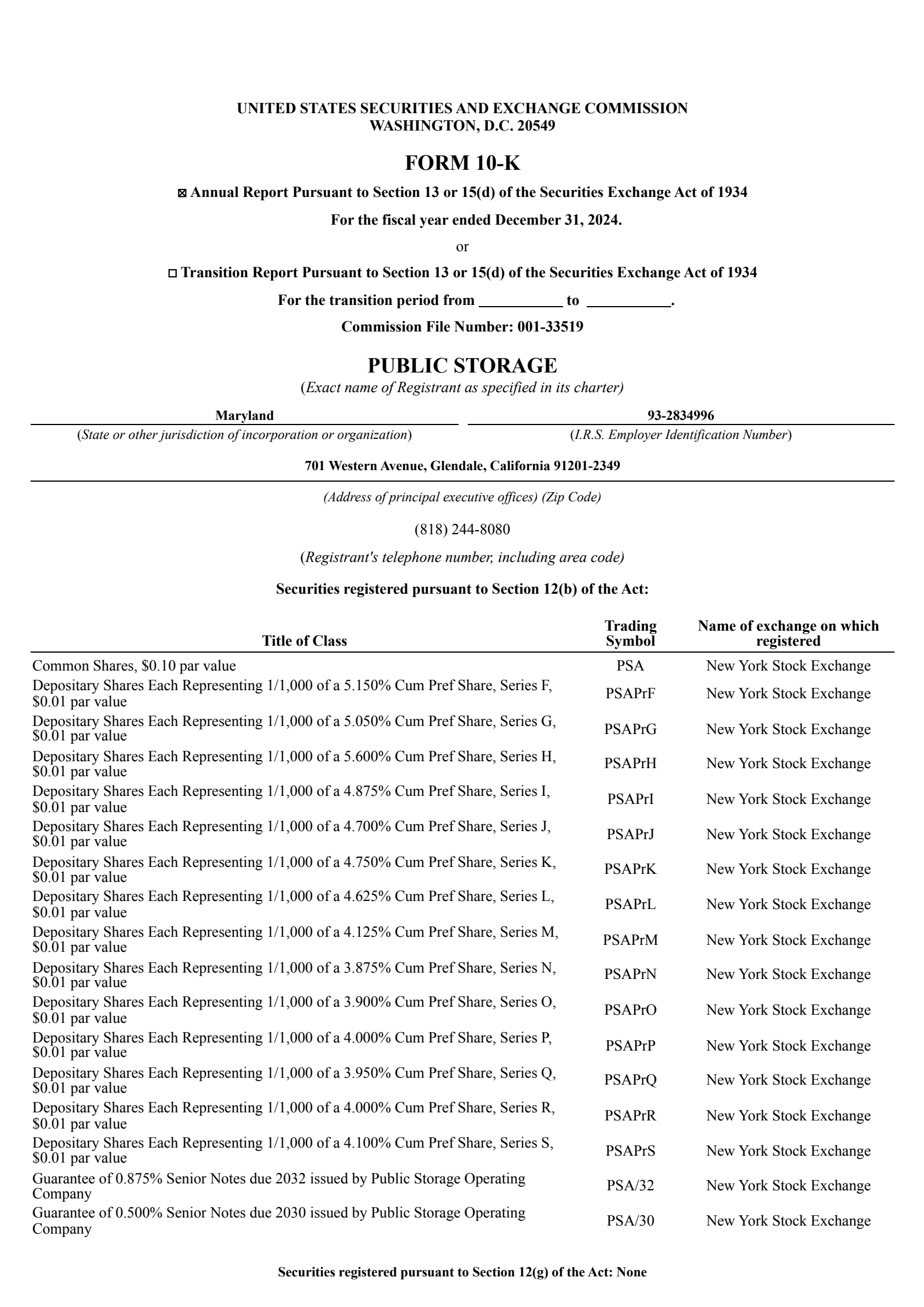 Public Storage's Q4 2024 Annual report