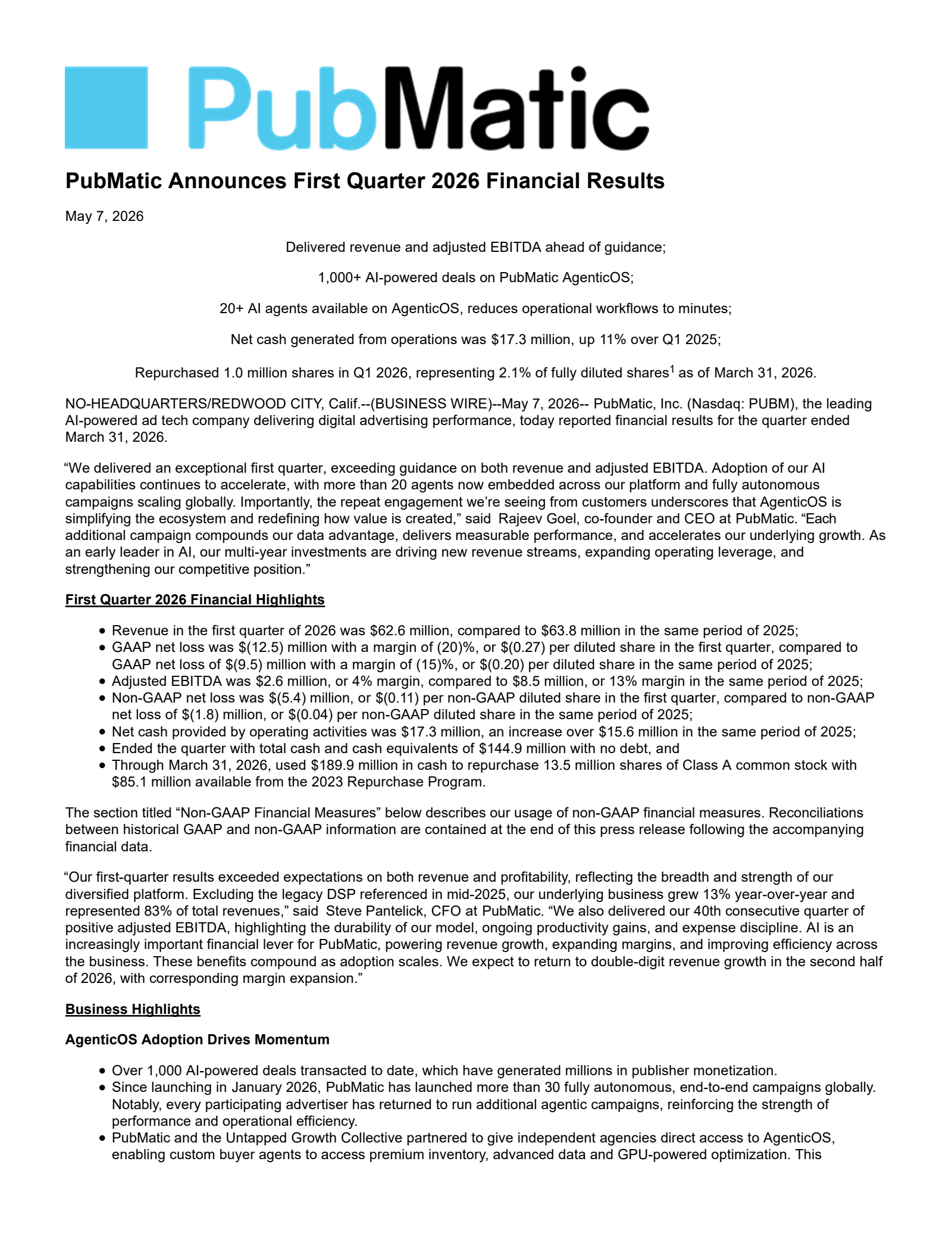 PubMatic's Q1 2026 Press Release