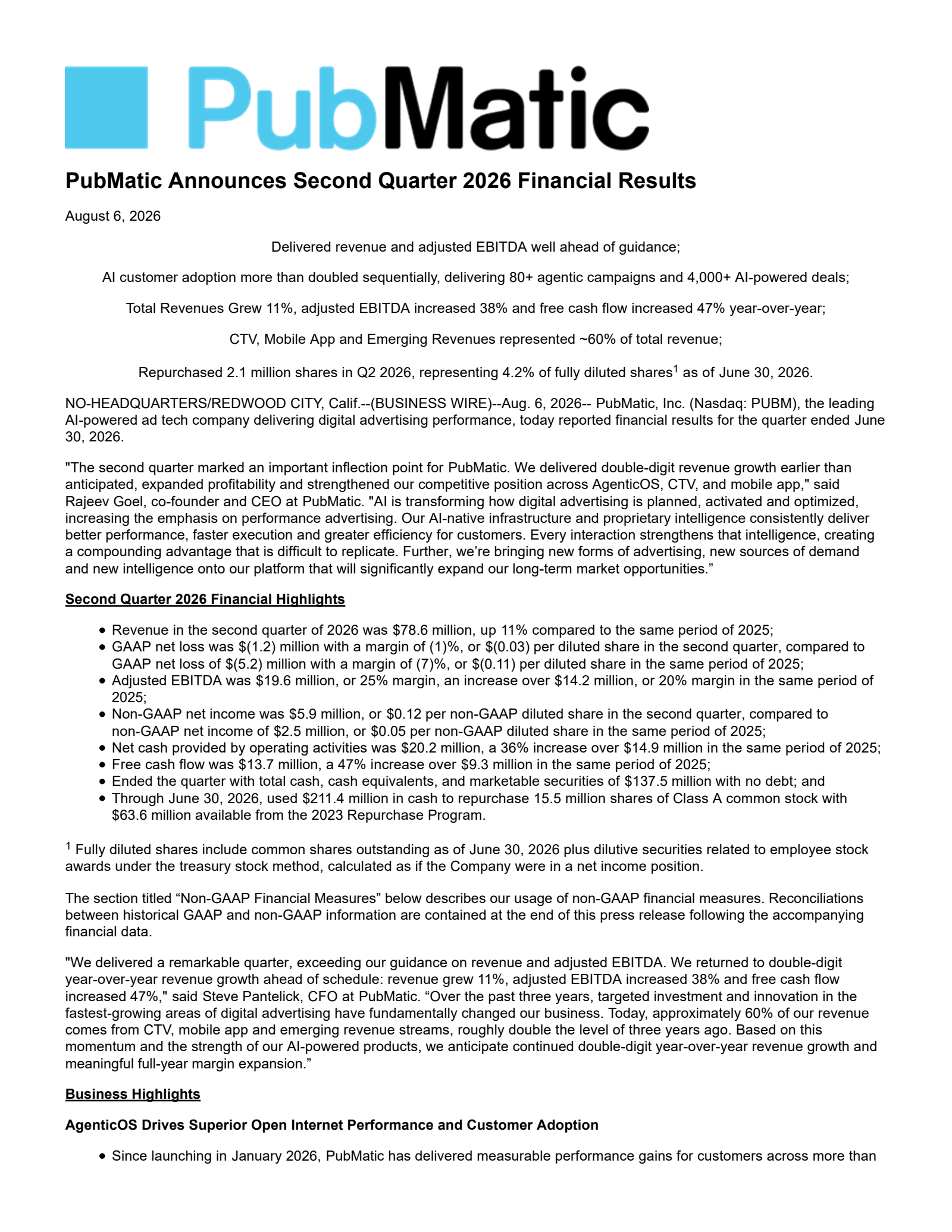 PubMatic's Q2 2026 Press Release