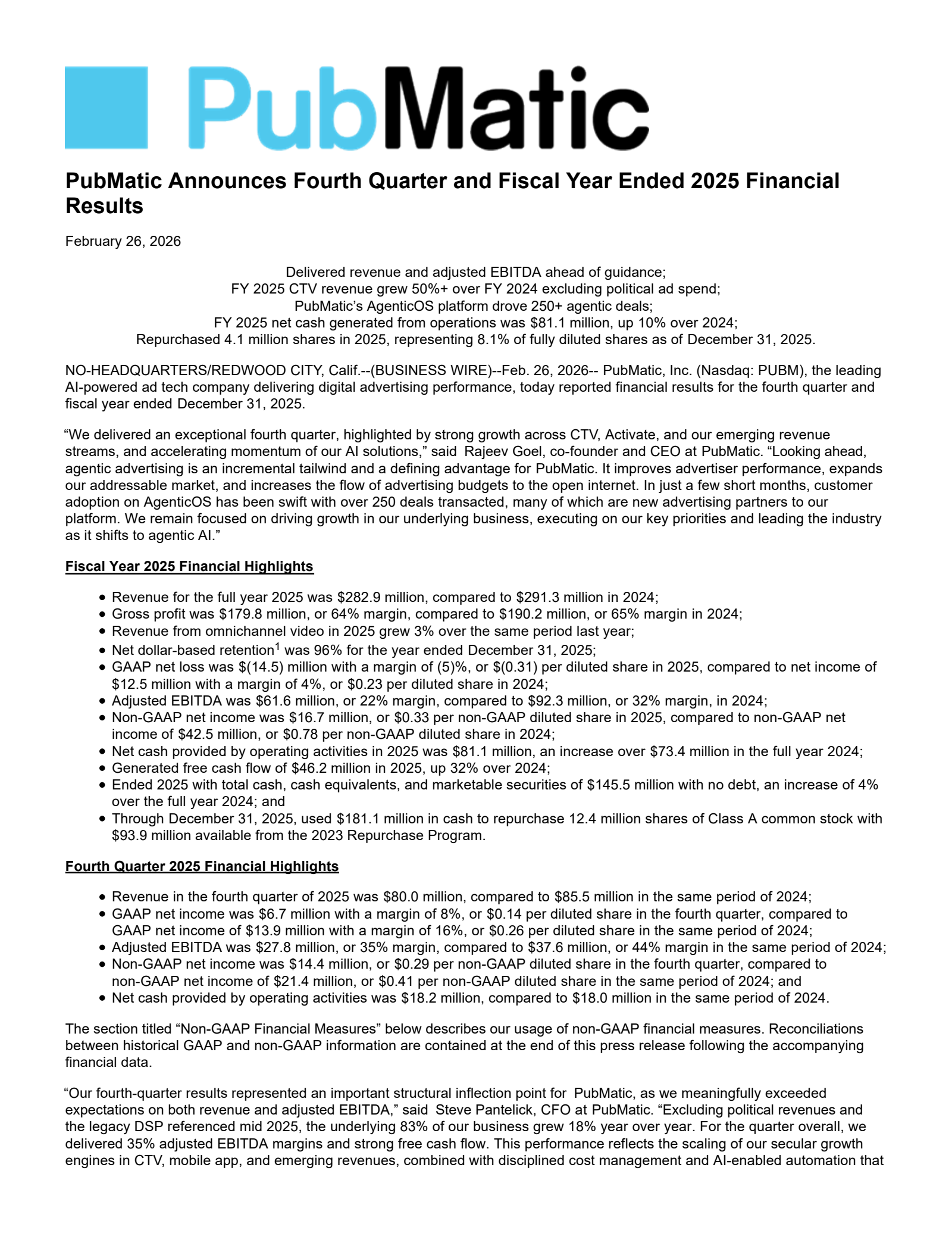 PubMatic's Q4 2025 Press Release